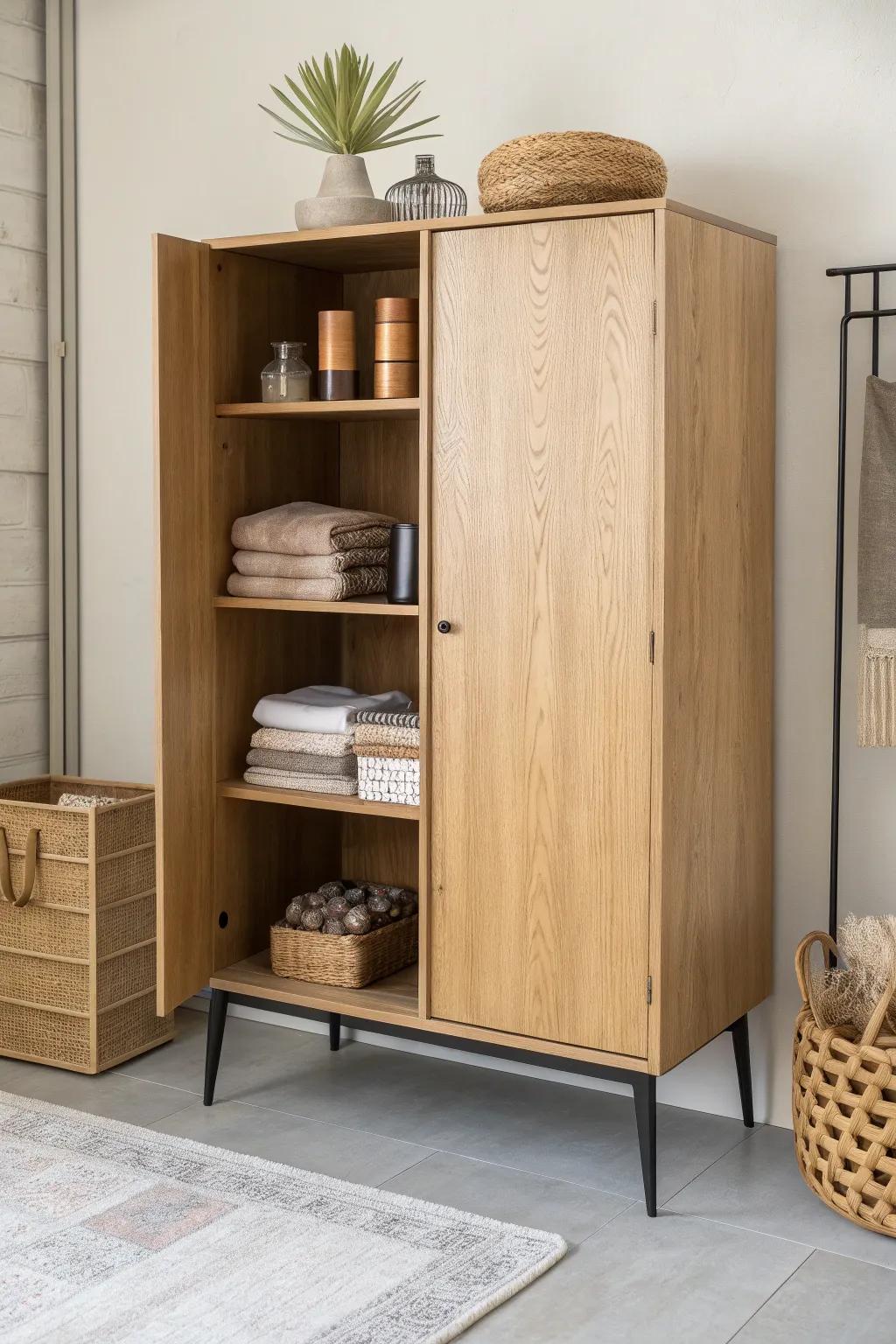 A waist-high storage cabinet that divides living and dining—beautiful, practical, and compact.