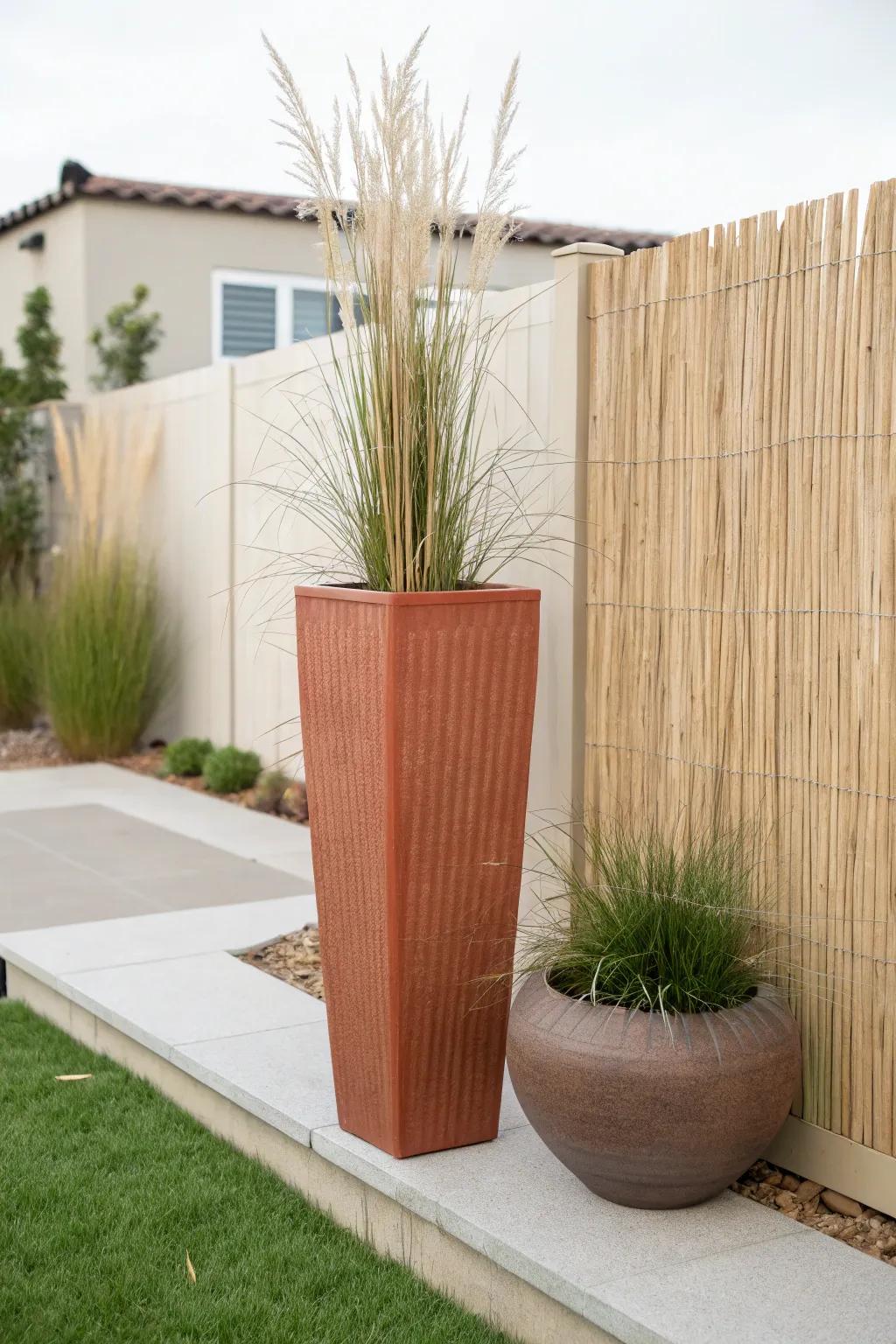 Slim planter screen: instant privacy and calm “room” vibes for a no-grass small backyard.