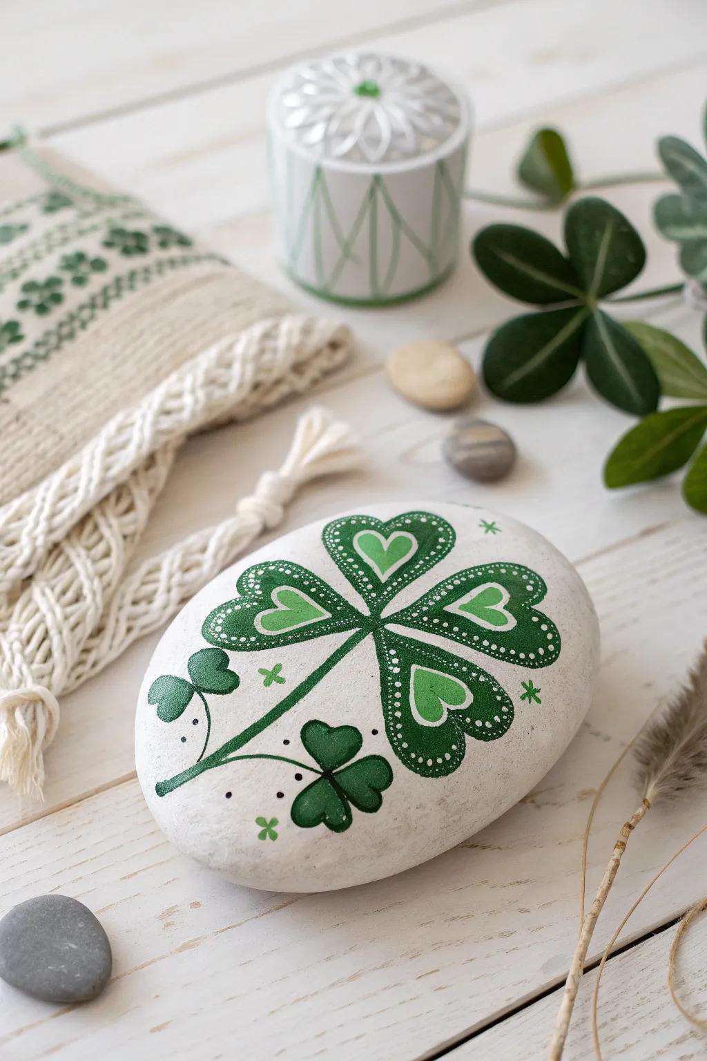 Bring a touch of luck and artistry to your home with beautifully painted shamrock stones.