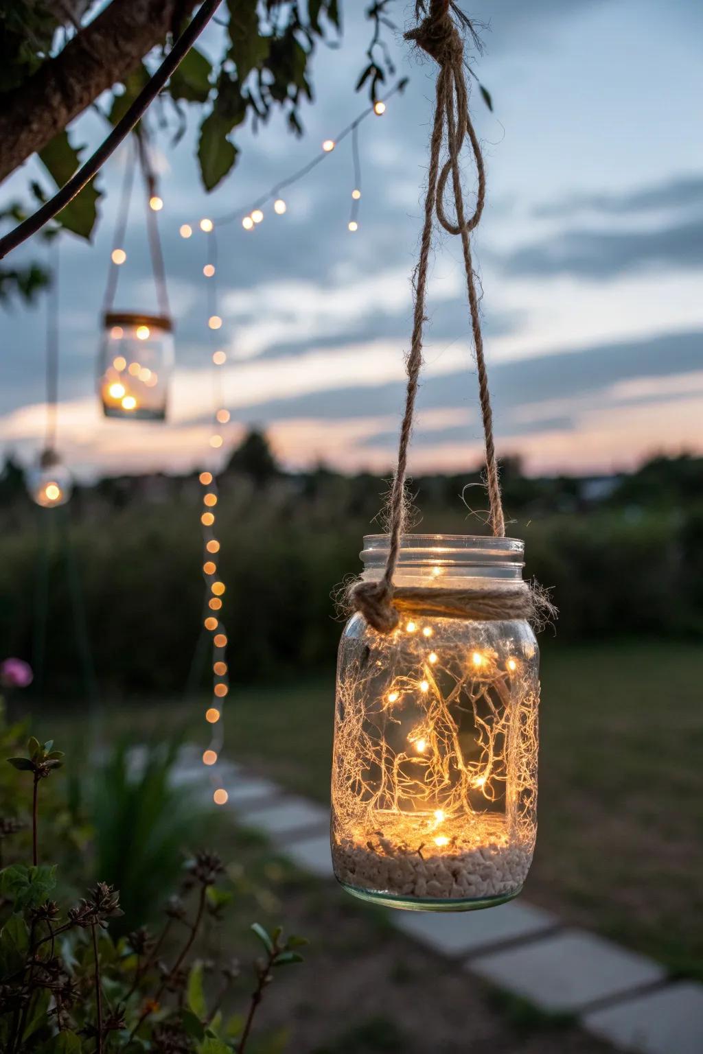 Illuminate your garden with enchanting mason jar lanterns, where simplicity meets magic.