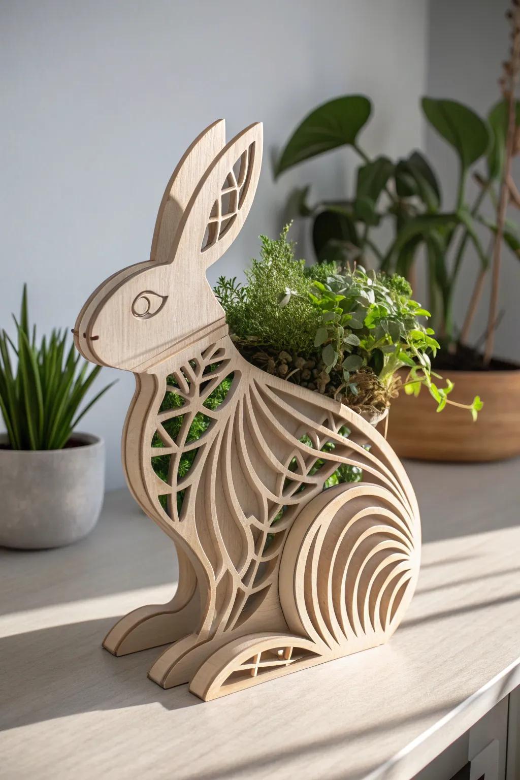 Hop into craftsmanship with this charming rabbit planter!