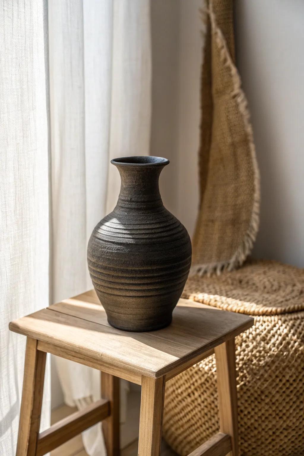 Repeat matte black in a few accents for a cohesive, curated small-space minimalist look.