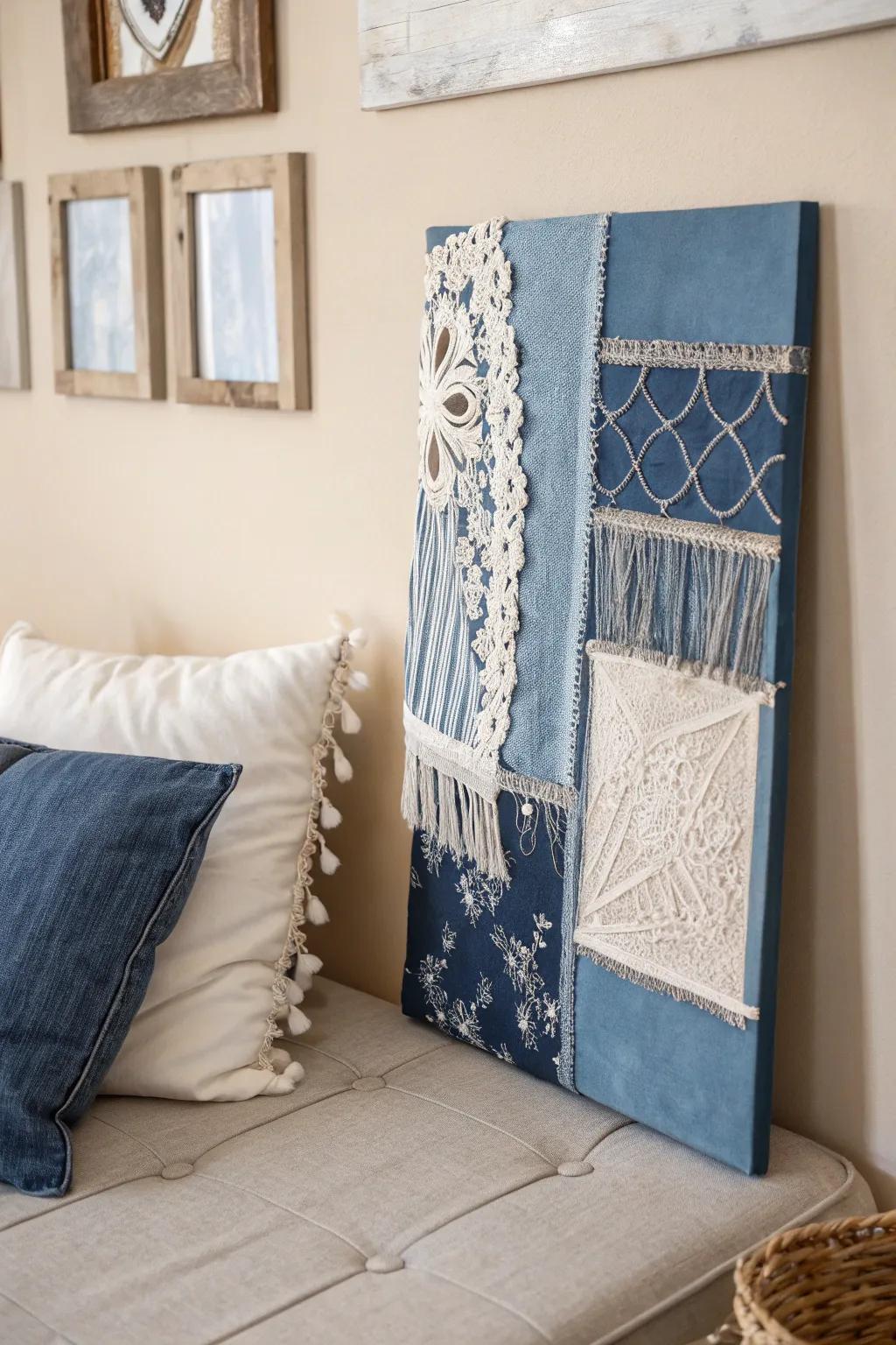 Embrace the art of Fabric Fusion: where denim meets lace in a minimalist masterpiece.