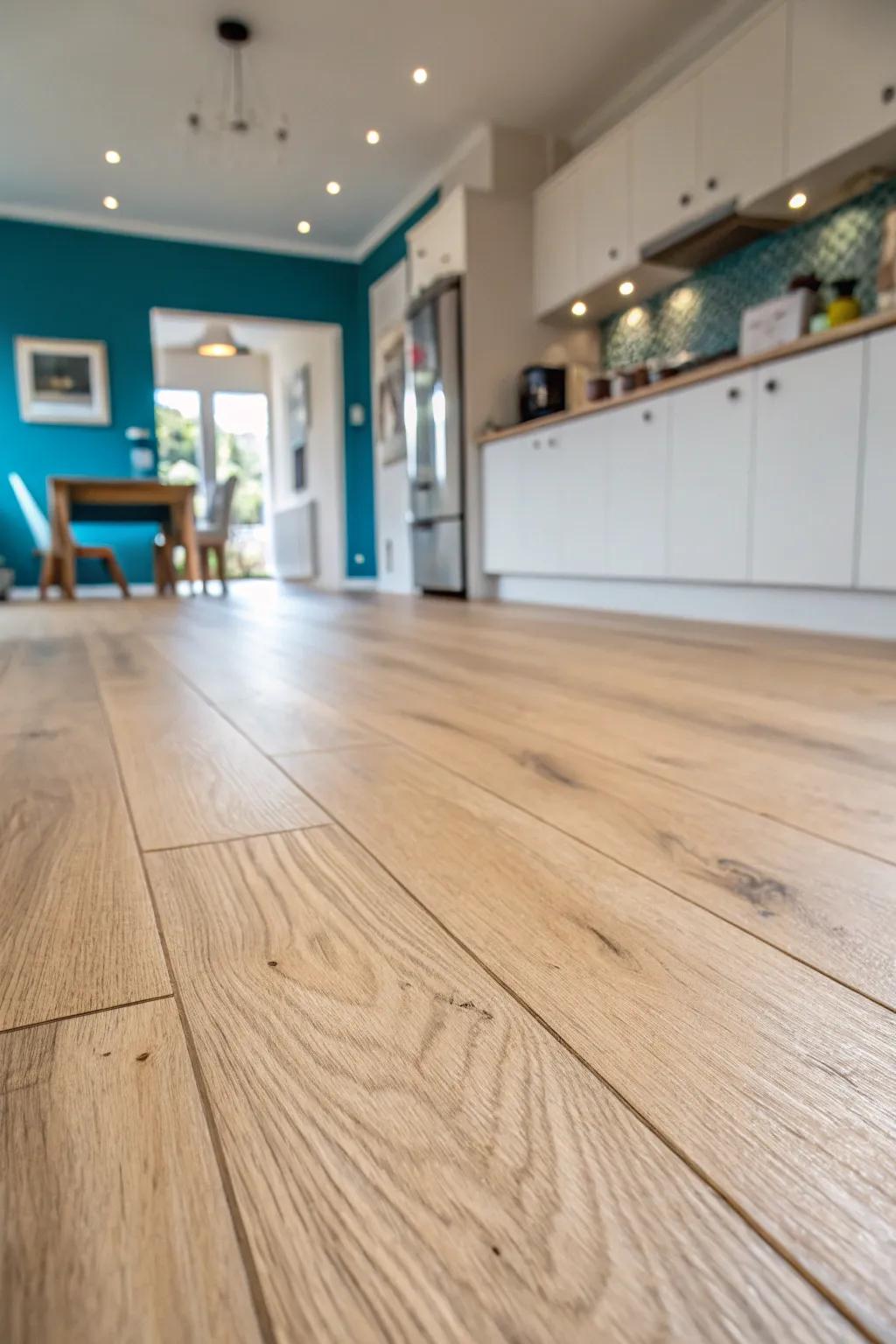 One continuous LVP floor makes a mobile home feel larger—smooth flow, modern warmth.