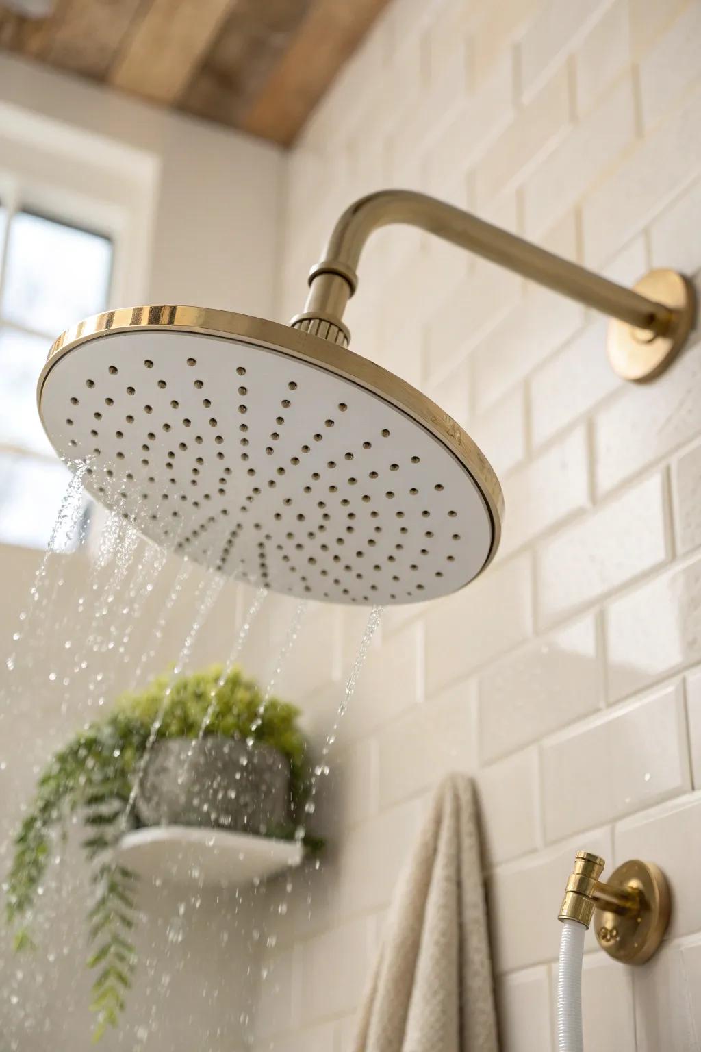 A rain-style shower head adds instant spa energy—no extra space needed.