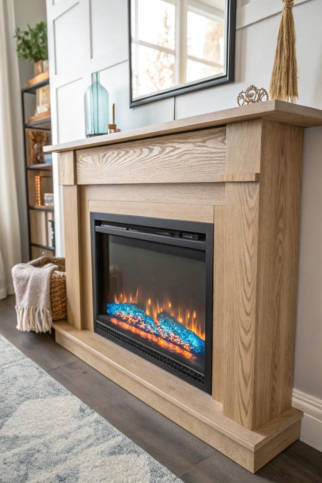 Shift your vibe: adjustable LED flames from cozy amber to crisp cool tones.