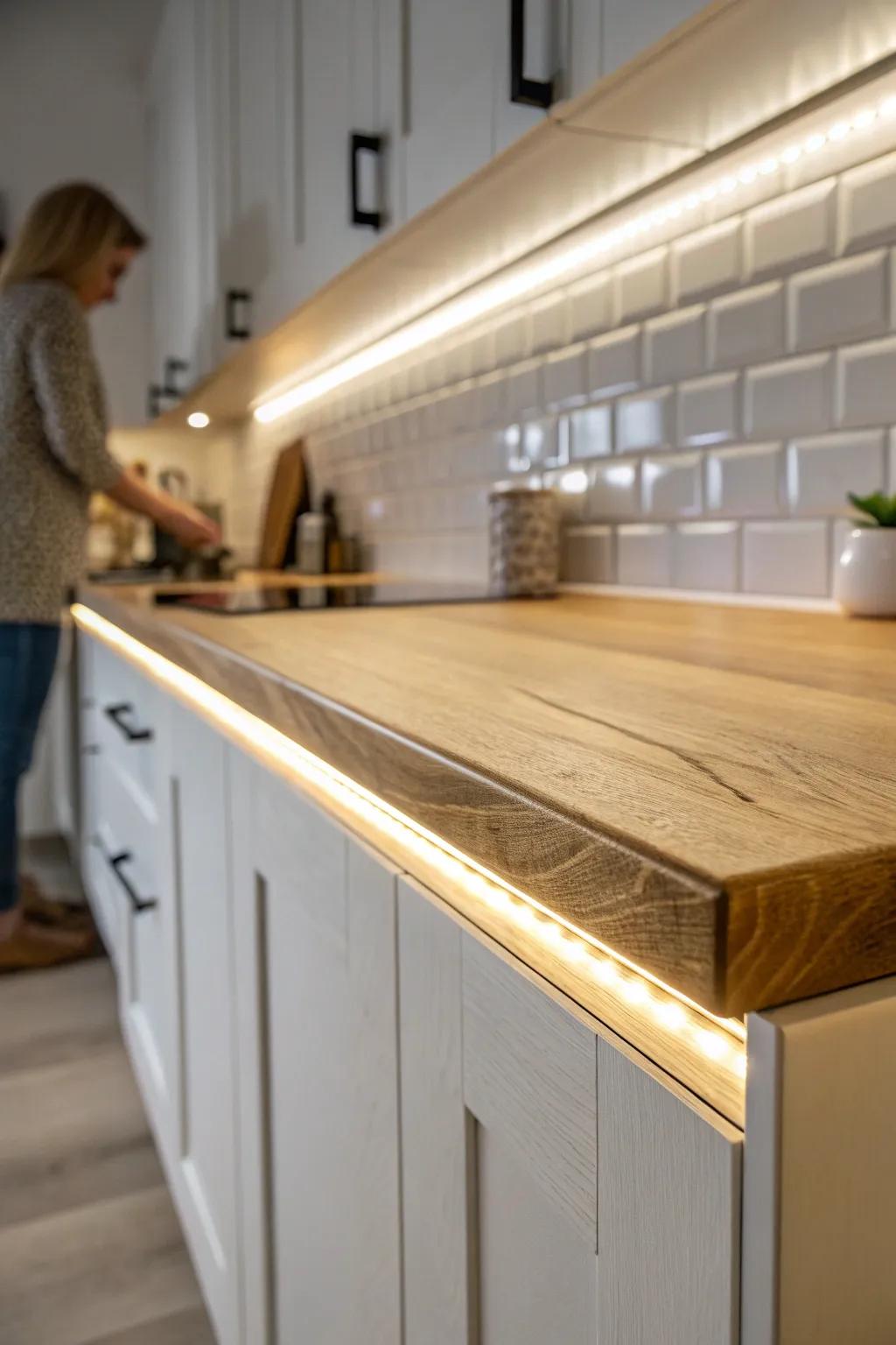 Under-cabinet lighting that makes a small kitchen feel bigger, brighter, and beautifully modern.
