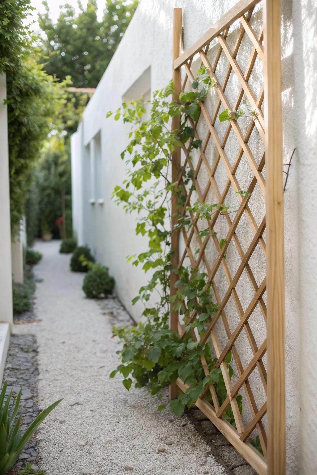 An airy trellis screen adds mystery to a narrow garden, making it feel deeper instantly.