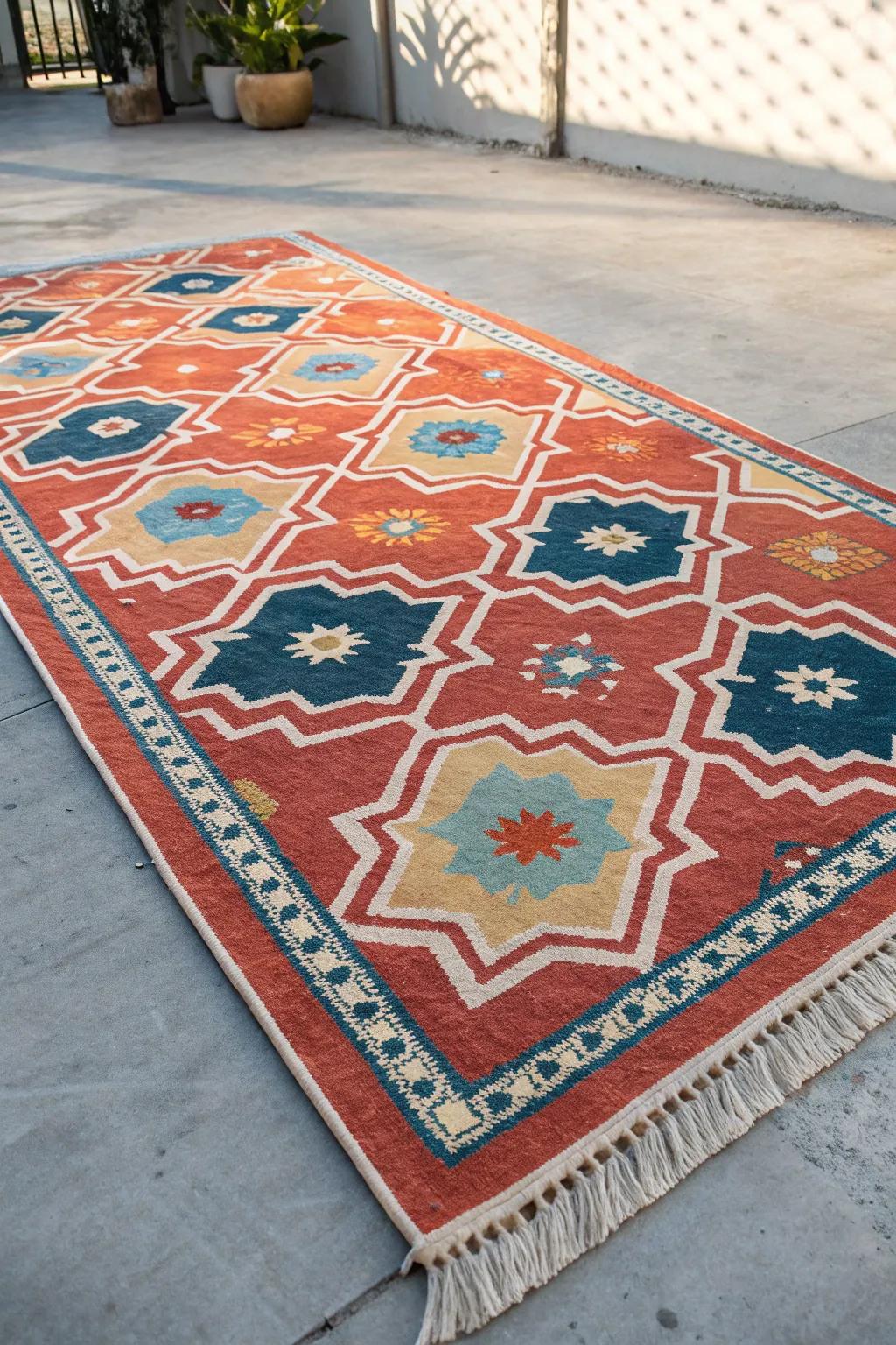 Embrace global charm with Moroccan-inspired motifs on a minimalist concrete canvas.