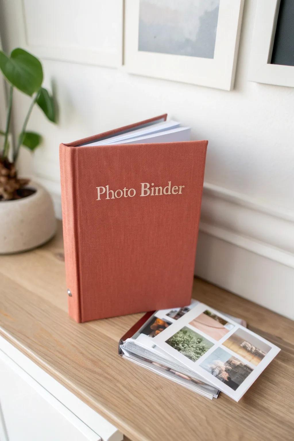 Slim photo binder with pocket pages—your curated “greatest hits” in a small-space archive.