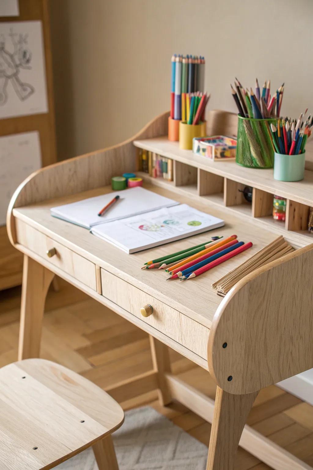 Inspire young minds with a beautifully crafted kids' art desk, where creativity comes to life.