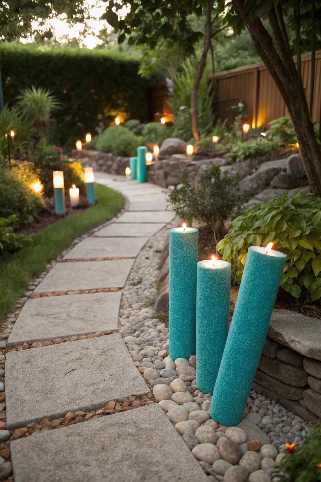 Illuminate your garden with Scandinavian-Boho inspired pool noodle pathway lights.