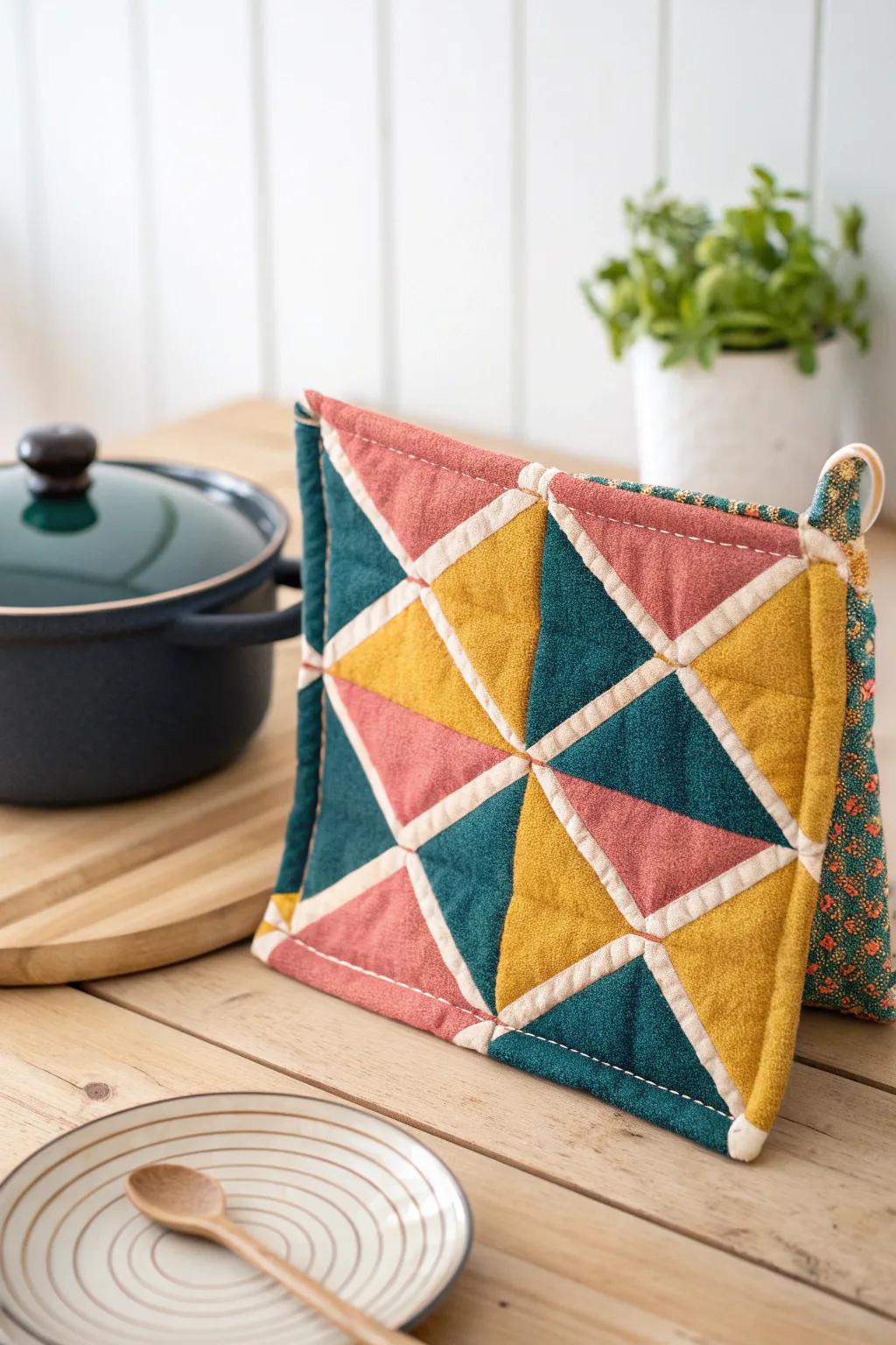 Elevate your kitchen style with a modern, geometric pot holder that blends bold colors with minimalist charm.