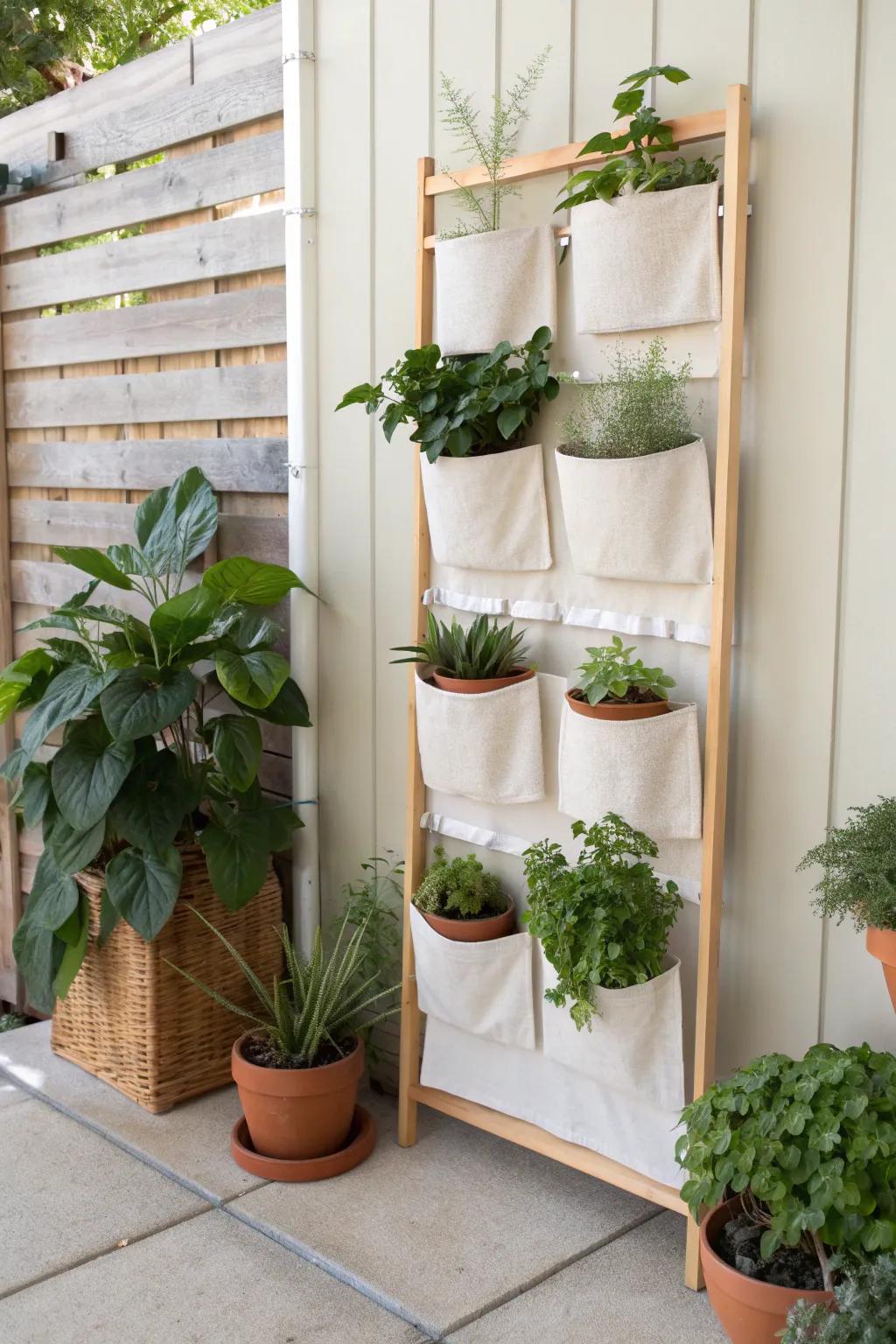 Pocket living-wall screen: compact privacy planter with lush greenery and bold color pops.