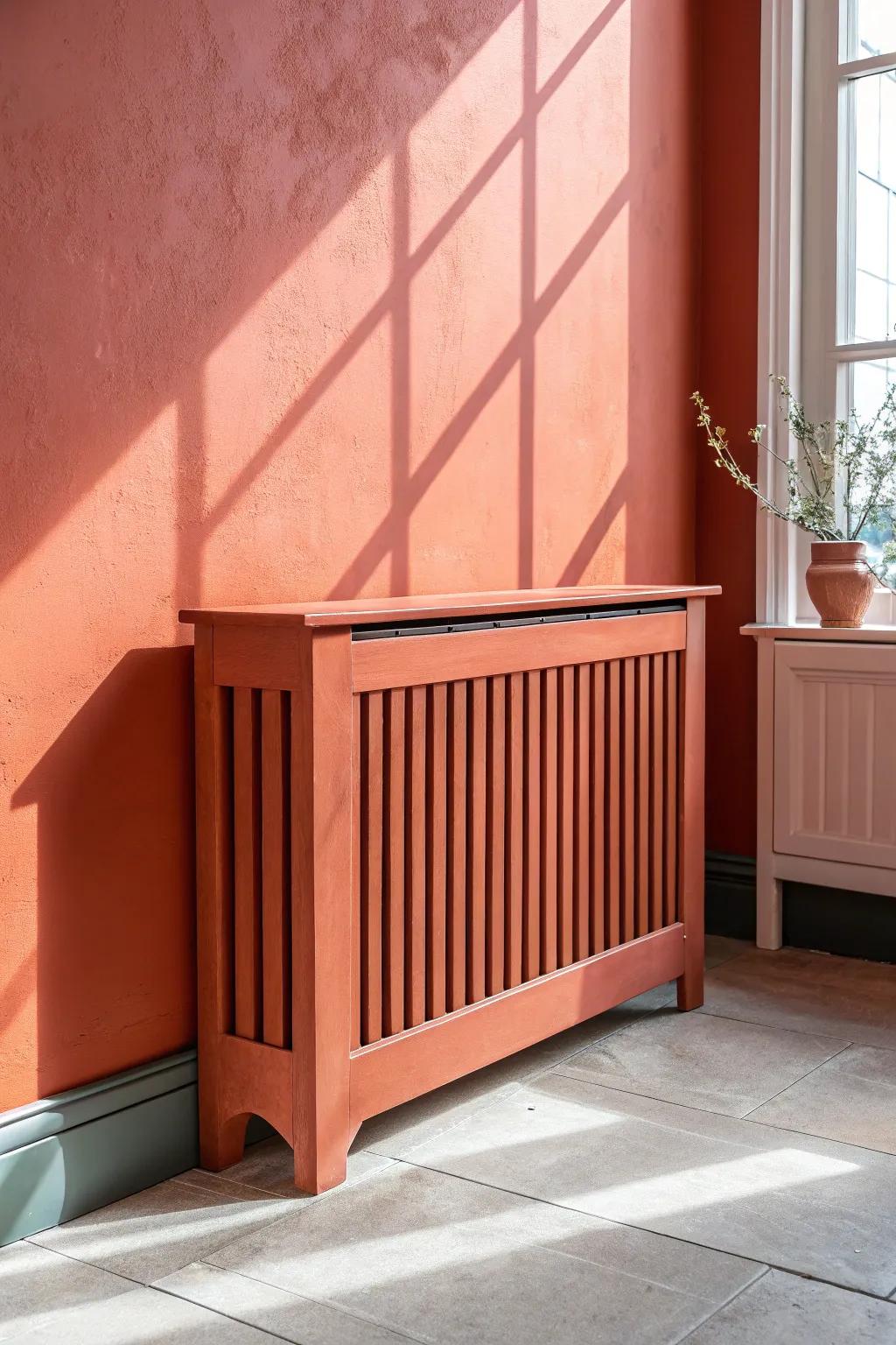 Color-drench your radiator cover to match the wall and instantly calm the whole room.