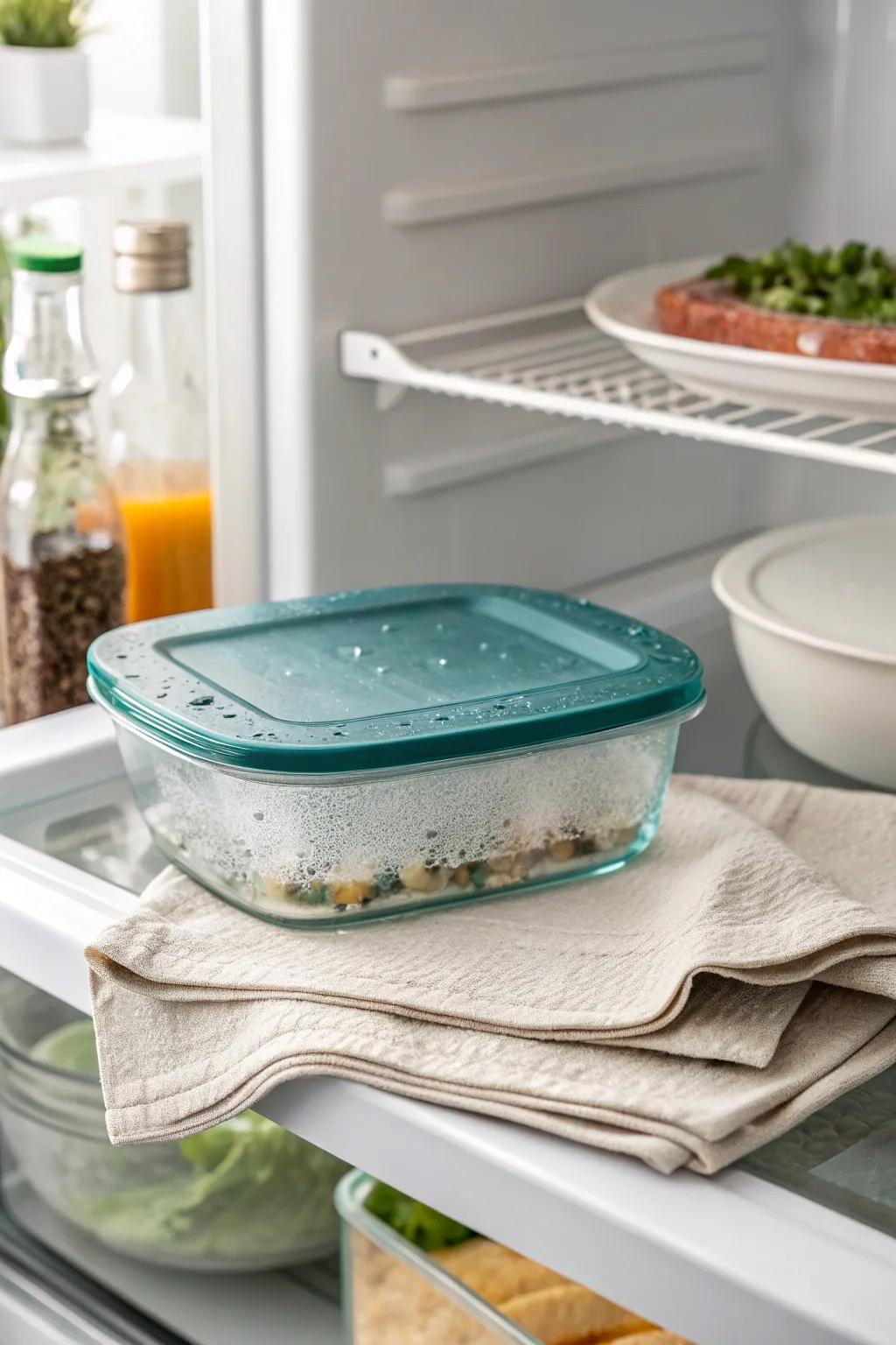Place raw proteins in a leak-proof container on the bottom shelf to stop drips fast.