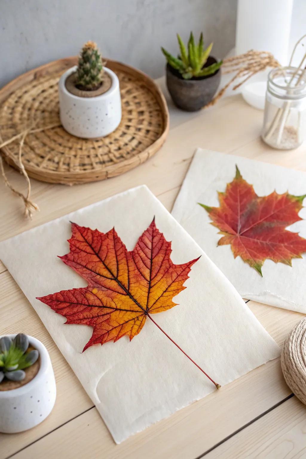 Capture the essence of fall with the simple elegance of leaf pressing.