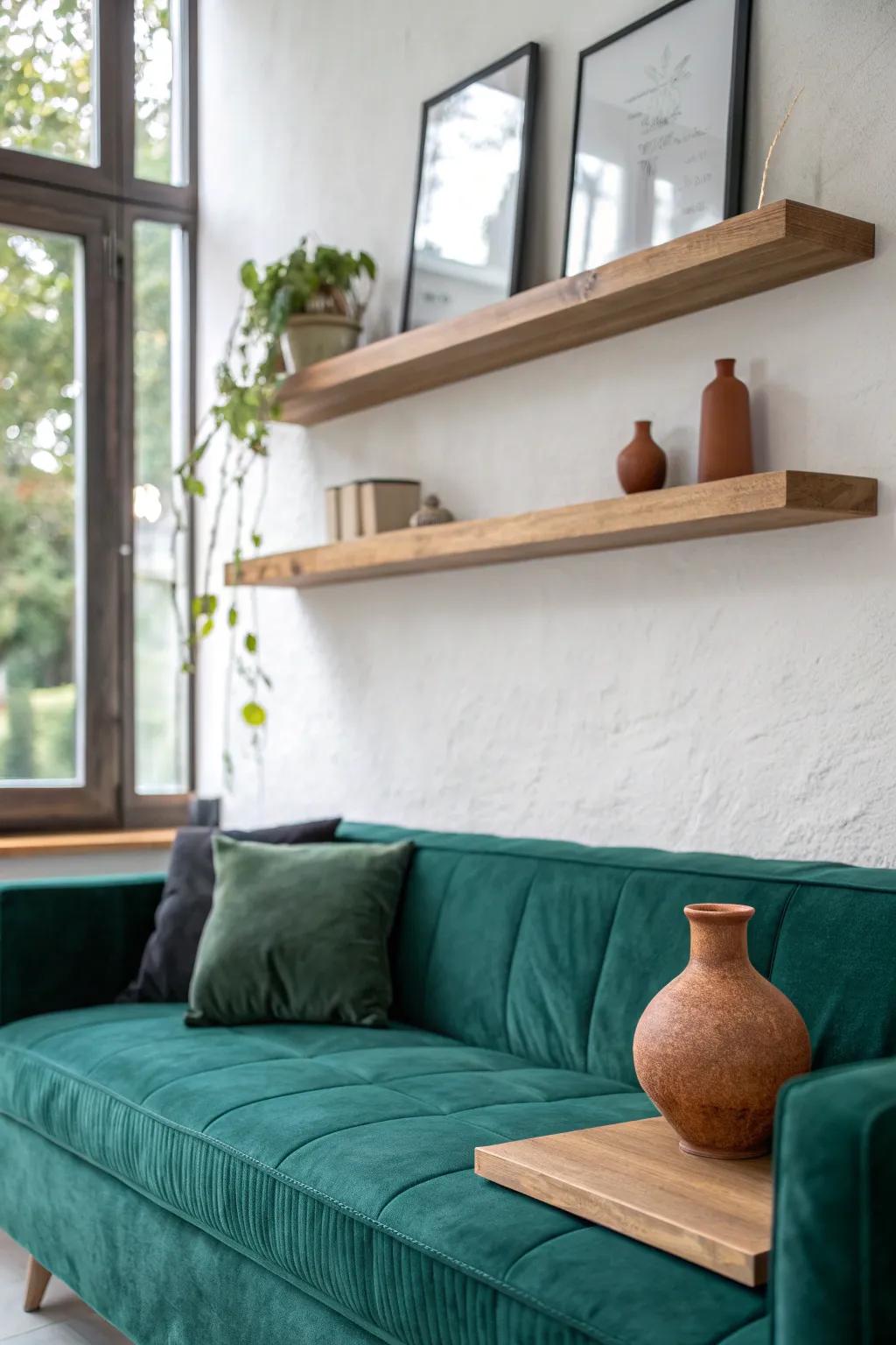 Match shelf width to the furniture below for a seamless, custom-looking wall zone.