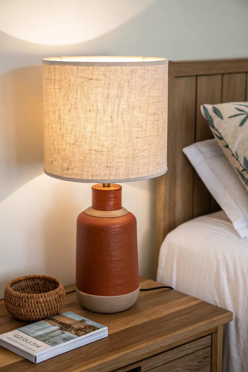 Swap harsh overheads for a warm bedside lamp—calm bedtime glow for mom and toddler.