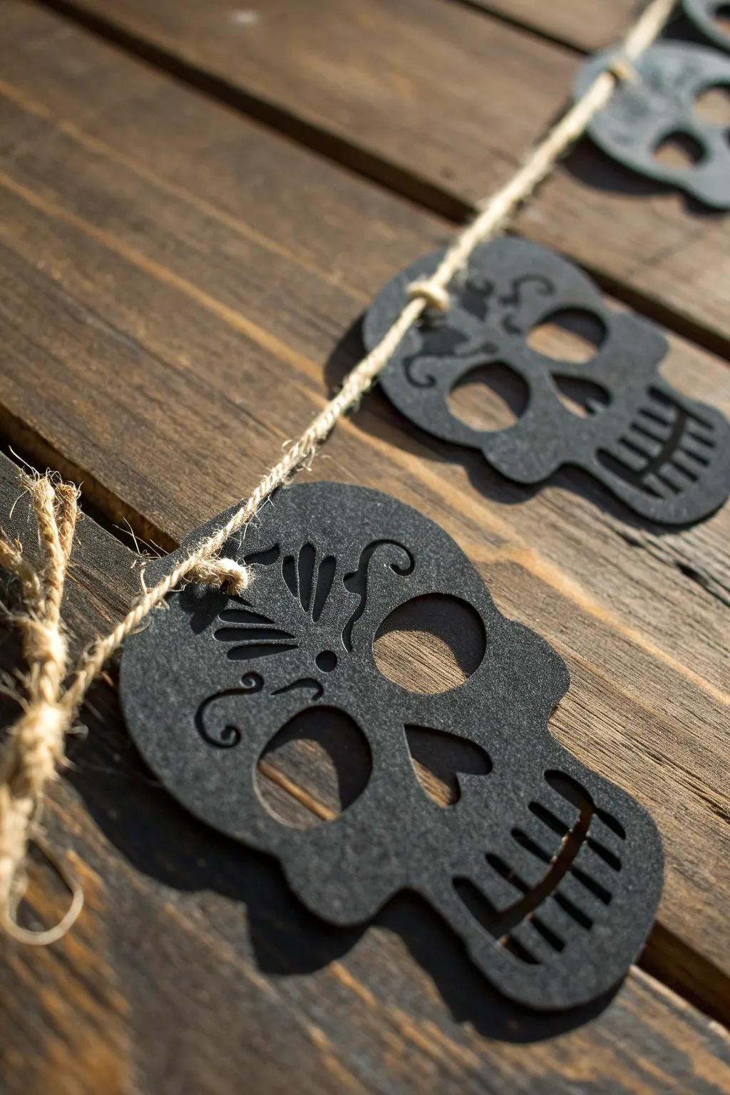 Elevate your decor with this handcrafted cardstock skull garland, perfect for adding a touch of artistry to any setting.
