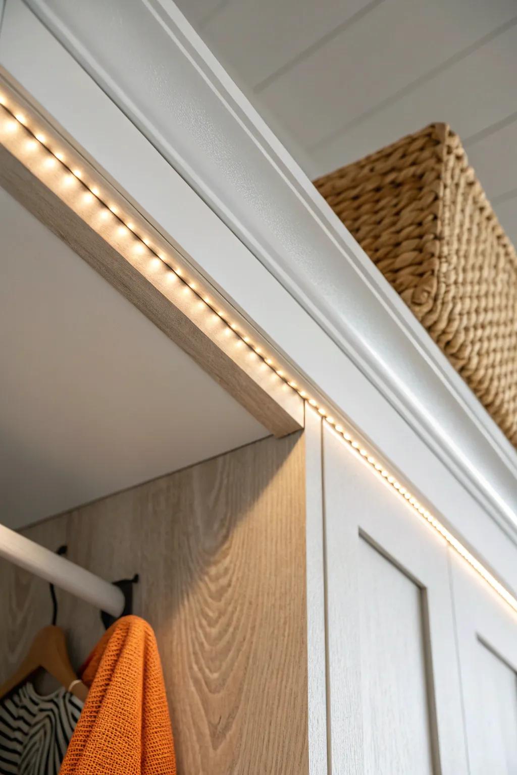 Run a slim LED strip along the slope for an even glow that makes the closet feel taller.