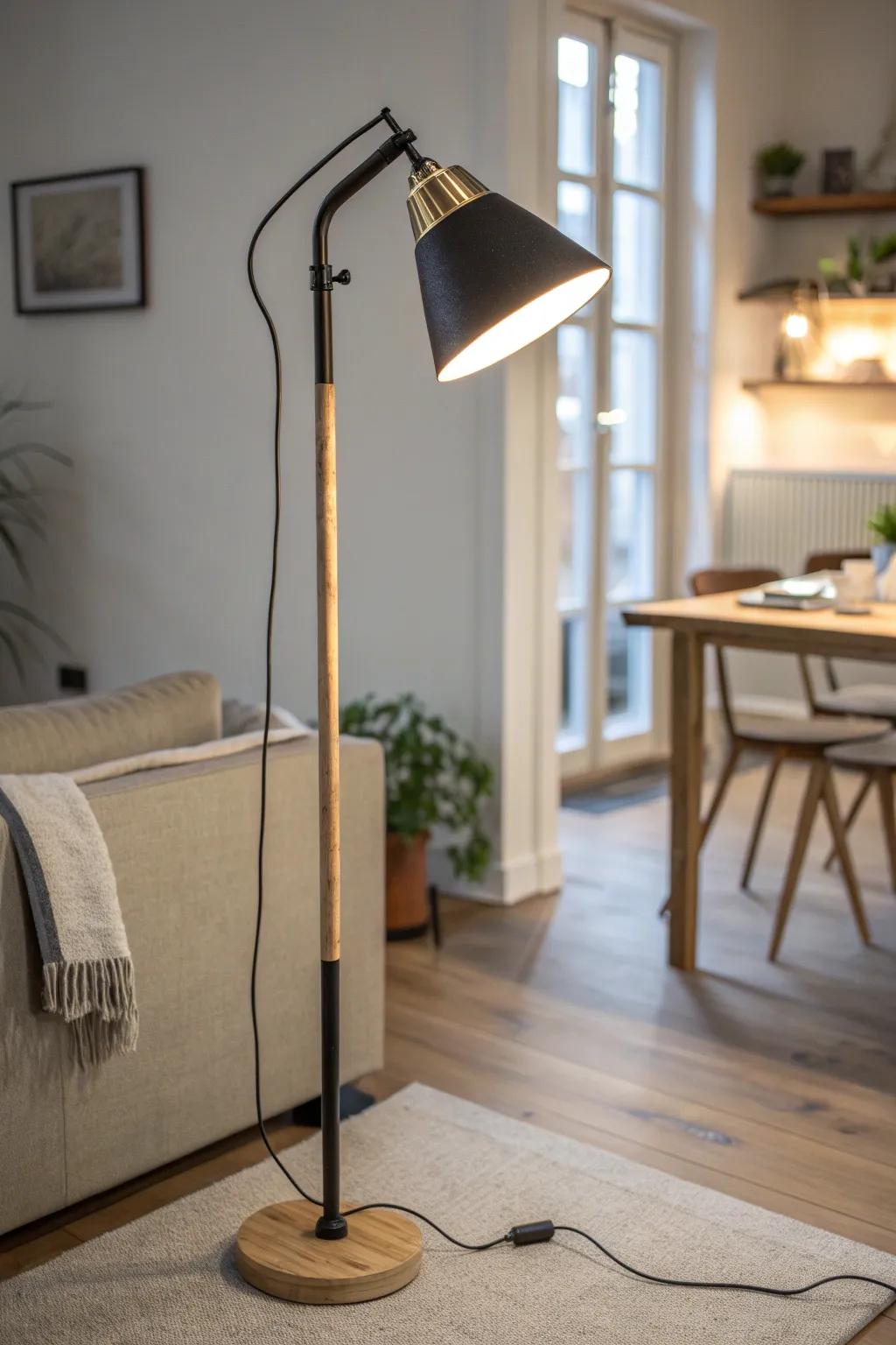 Directional lamps create instant “zones” in small open-plan apartments—no furniture shuffling.