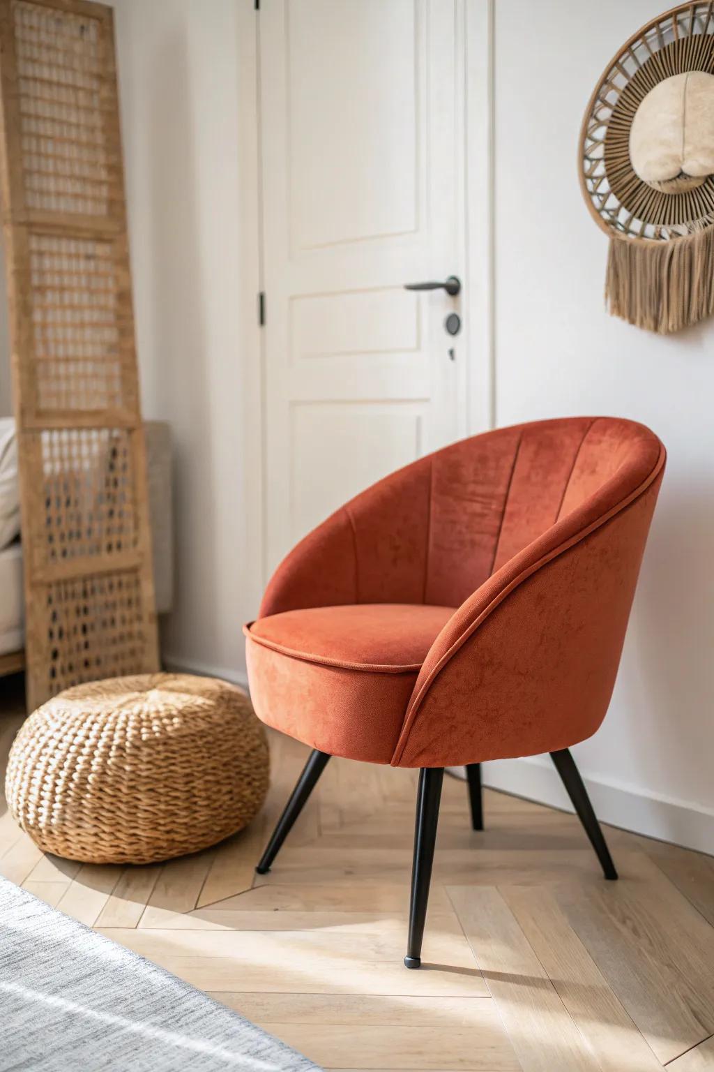 A space-saving swivel chair lets you turn from bed to window—no scooting needed.