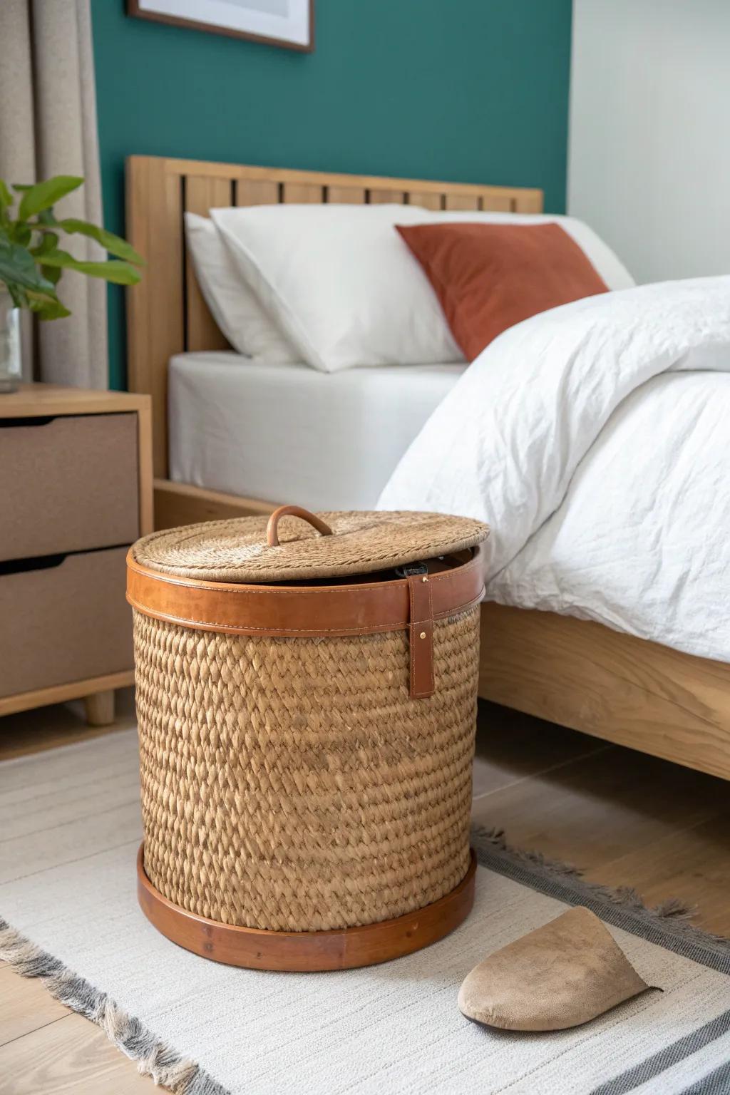 Use under‑bed space as a “satellite” closet—stash bulky sweaters and bedding in a chic bin.