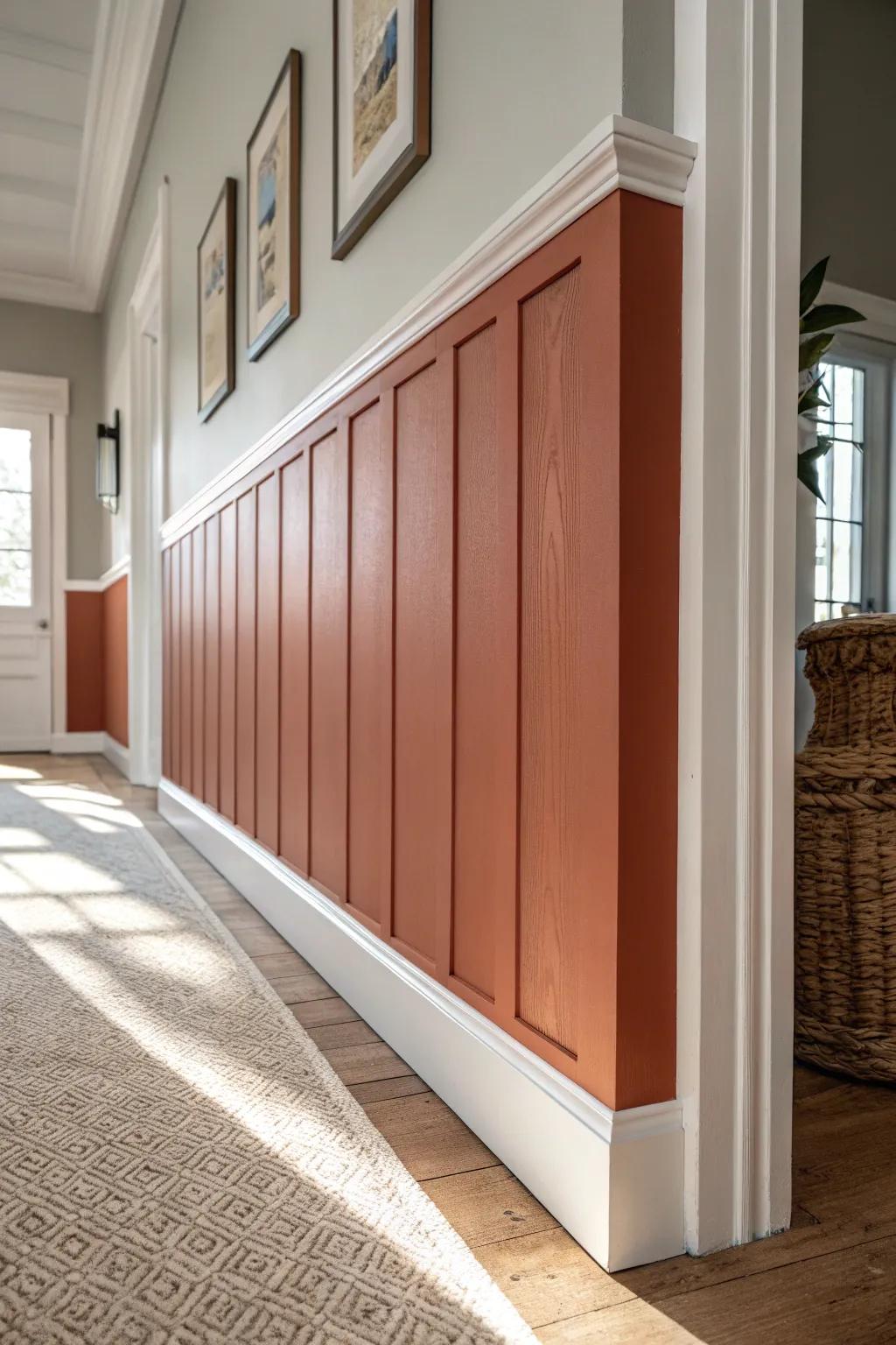 Painted wall paneling adds instant polish—and protects your small entry from daily scuffs.
