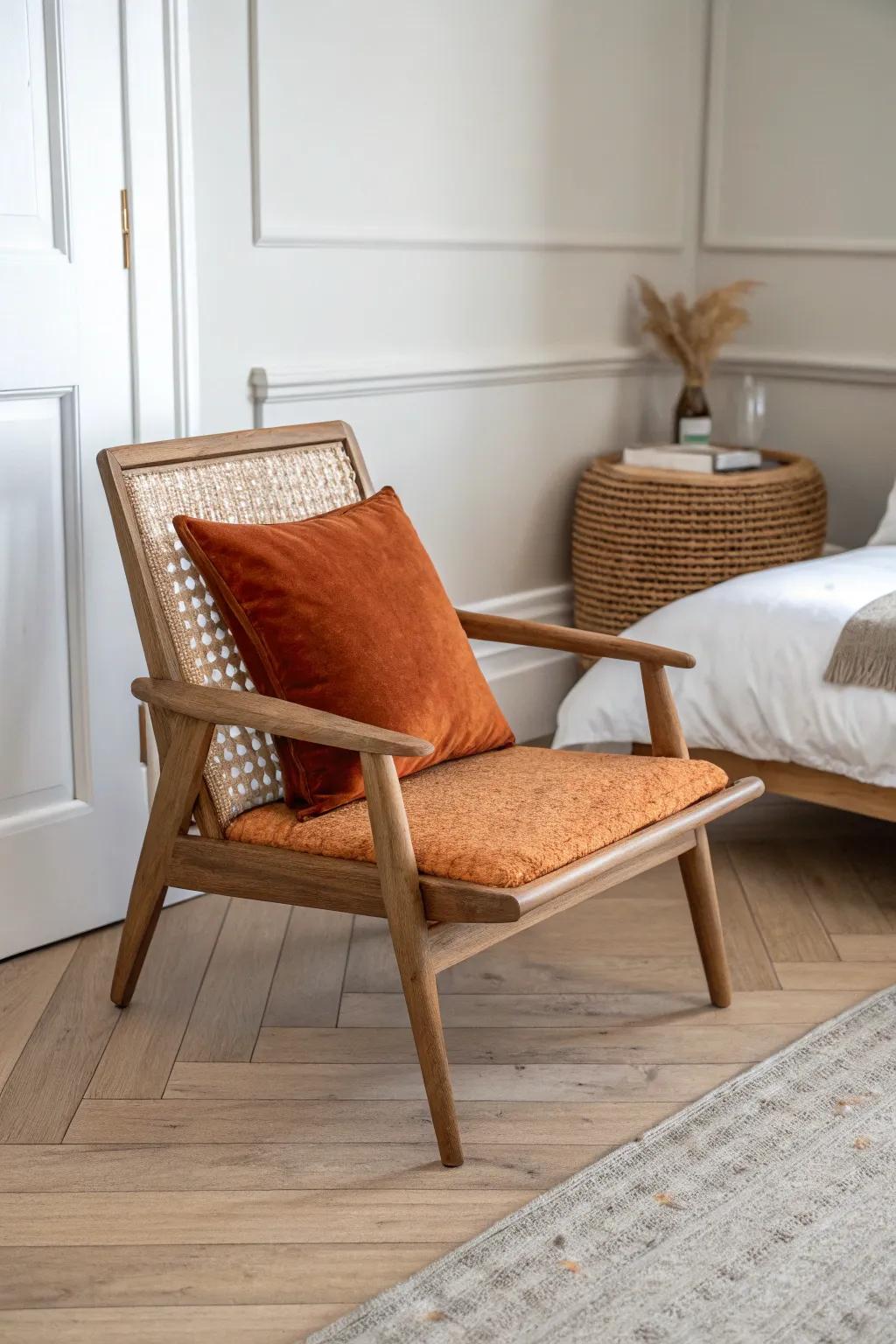A petite accent chair that slides anywhere—instant “suite” vibes for a small guest room.
