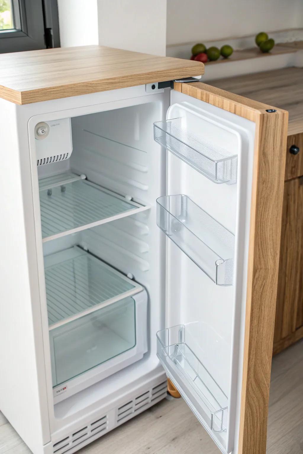Adjust your fridge shelf heights to match what you buy—instant breathing room in a small kitchen.