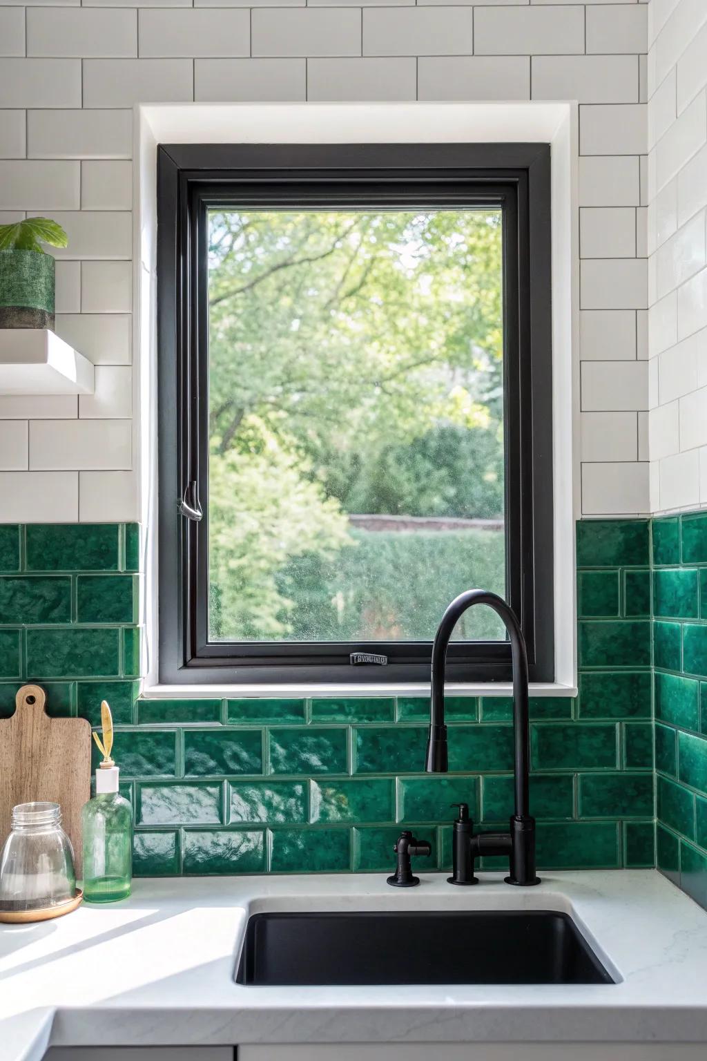 Wrap your backsplash into the window jamb to make a small sink window feel built-in.
