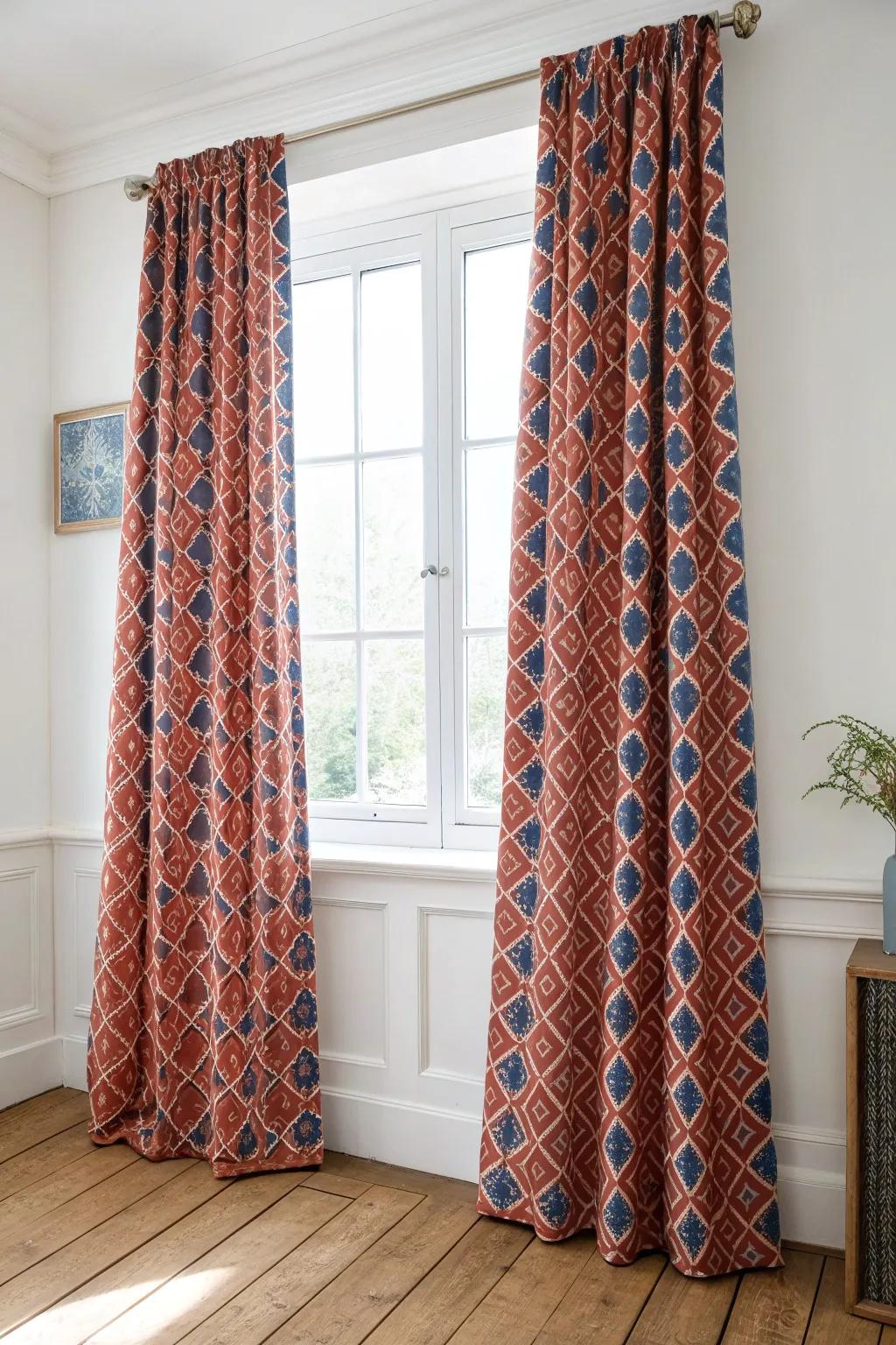 Let one bold patterned curtain steal the spotlight—instant feature wall without the clutter.