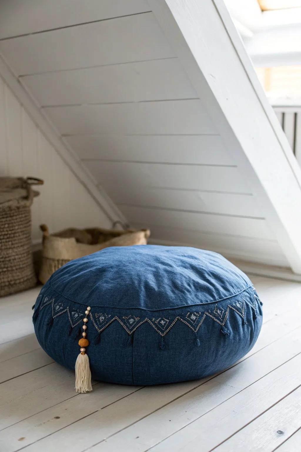A cozy attic nook starts with one bold cushion—simple, soft light, and instant calm.