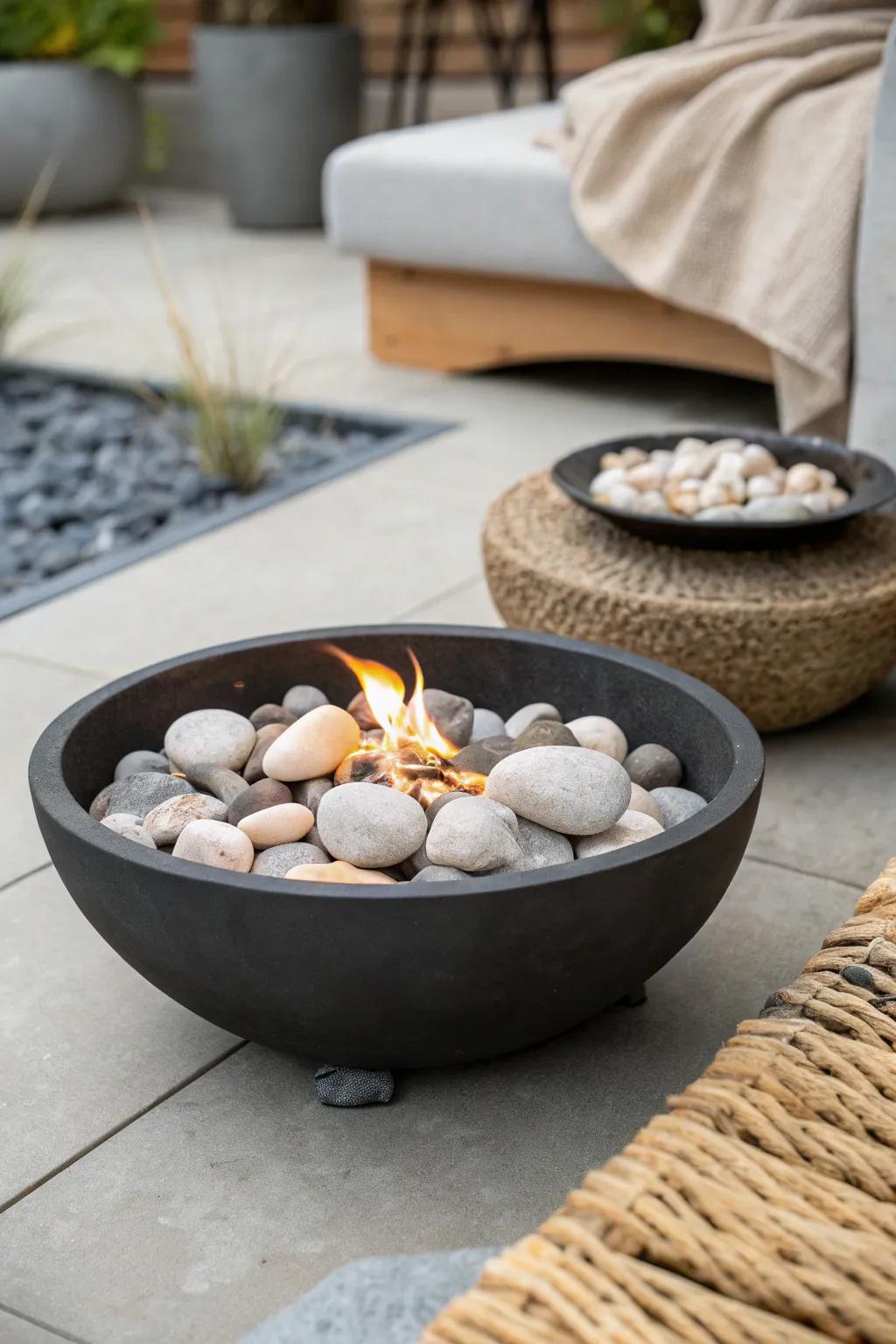 A compact fire bowl turns any small patio into a warm, design-forward focal point.