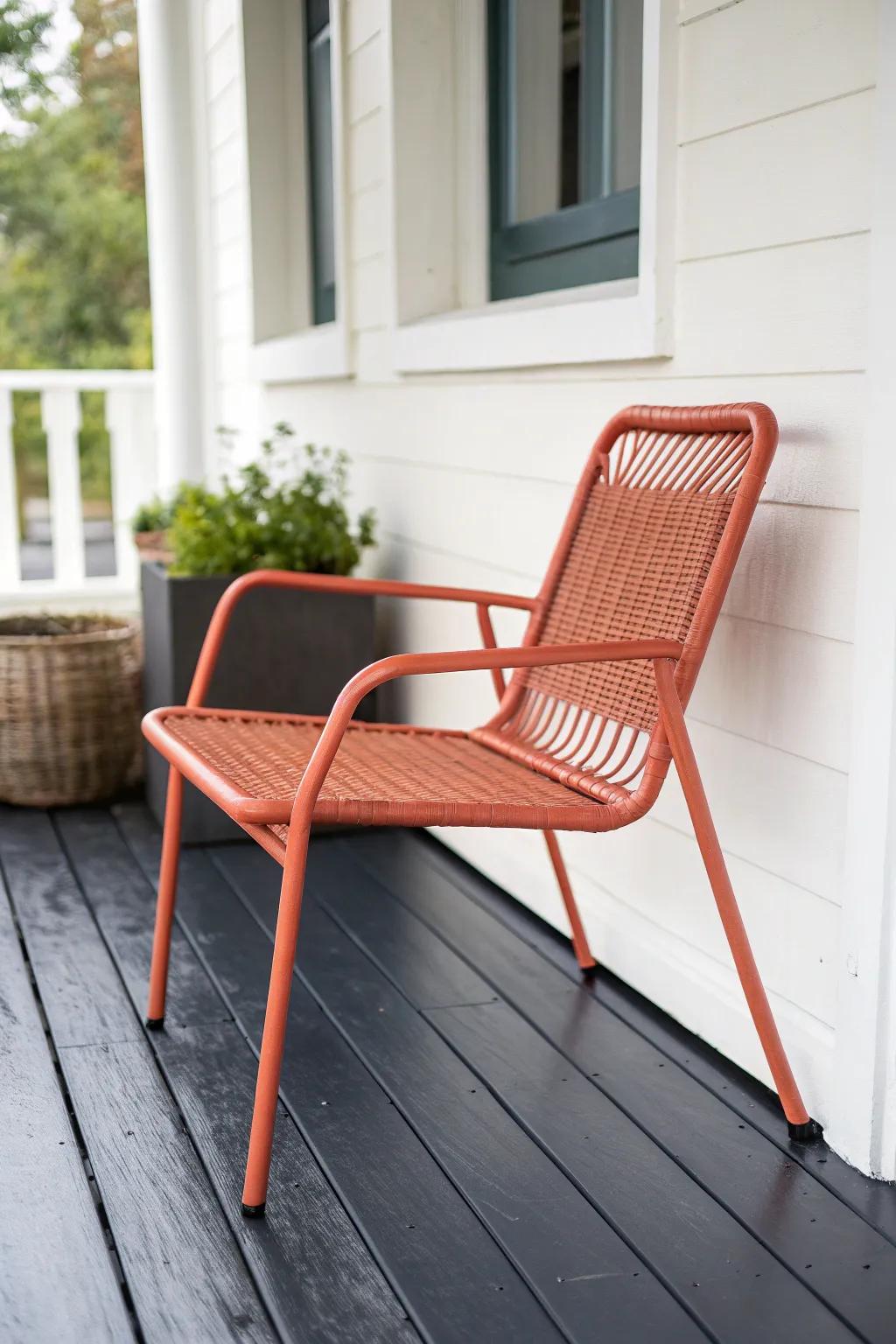 A sleek all‑weather porch chair that wipes clean fast—perfect for tiny entryways.