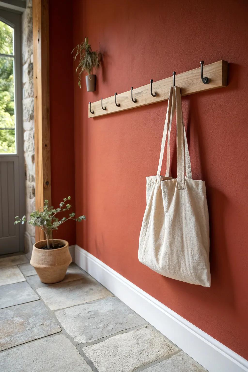 A tiny entry drop zone: one elegant peg rail keeps bags and shoes from taking over.