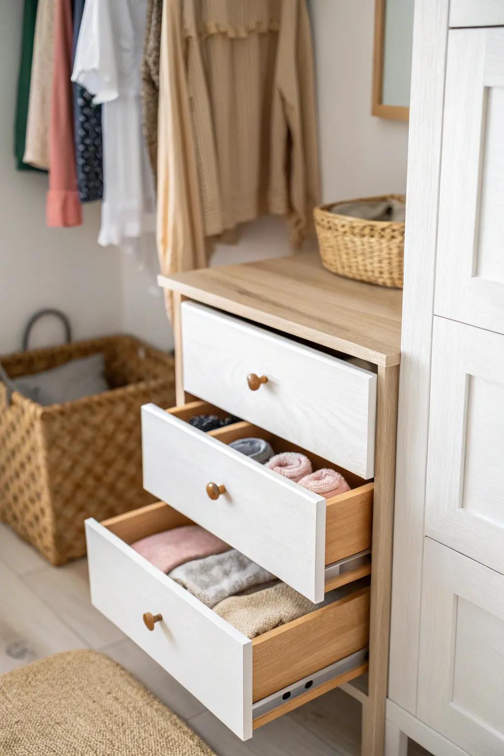 Tuck a compact drawer unit in your closet for instant, clutter-free storage.