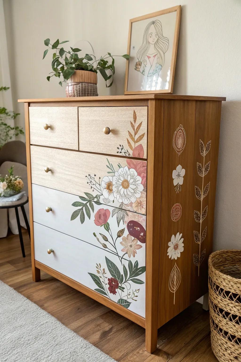 Breathe new life into your furniture with a touch of sticker artistry. #CraftedBeauty #BohoMinimalist