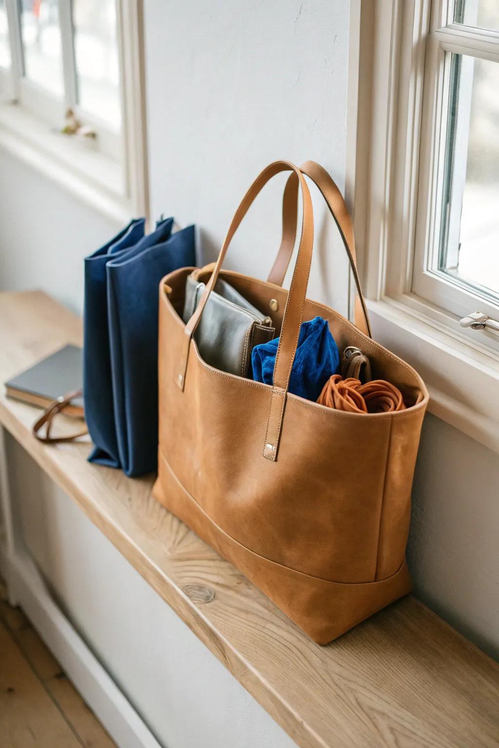 Purse-in-purse storage: nest mini bags inside your tote to save space and stay organized.