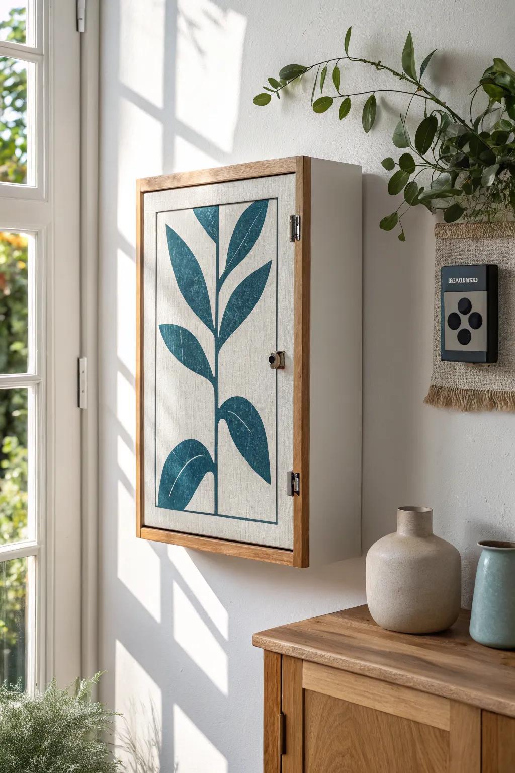 Turn a breaker box into art: a removable linen panel adds style and hides clutter.