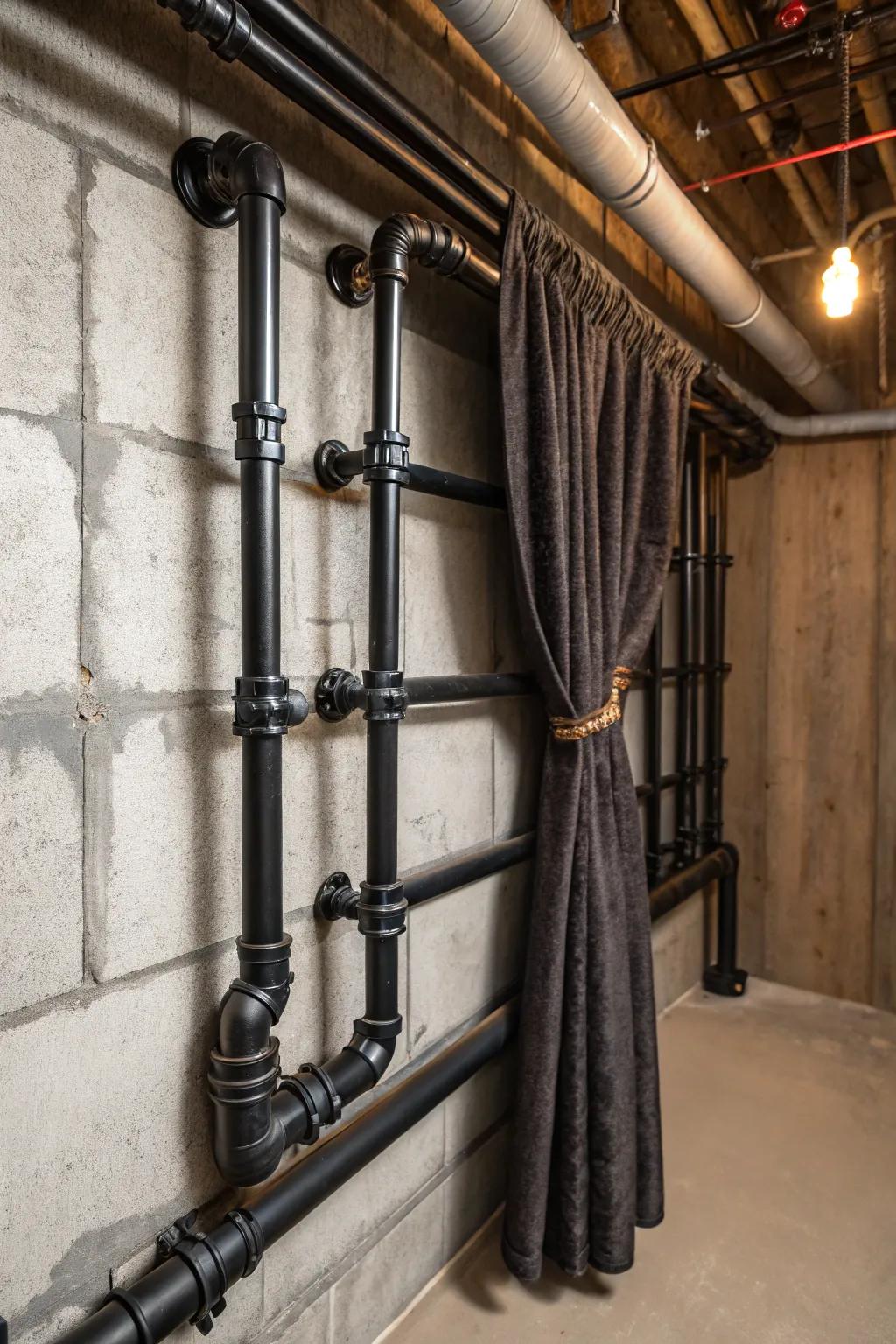Elevate your space with the rugged elegance of industrial pipe walls.