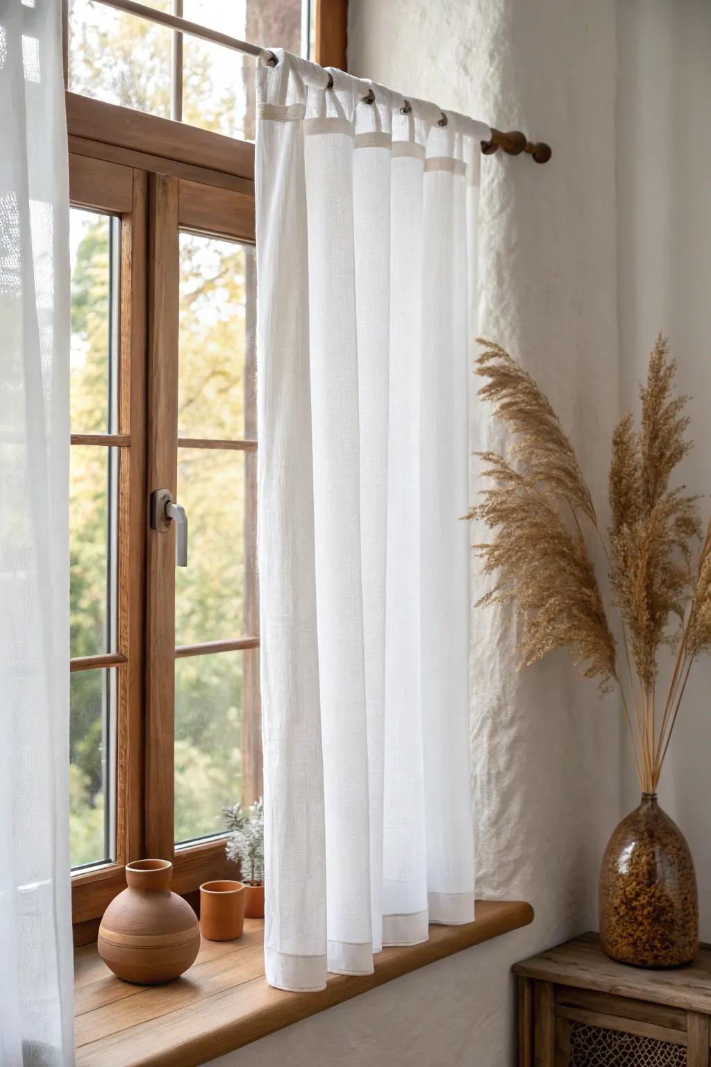 Layer sheer + terracotta panels on two tension rods for a cozy, drill-free window upgrade.
