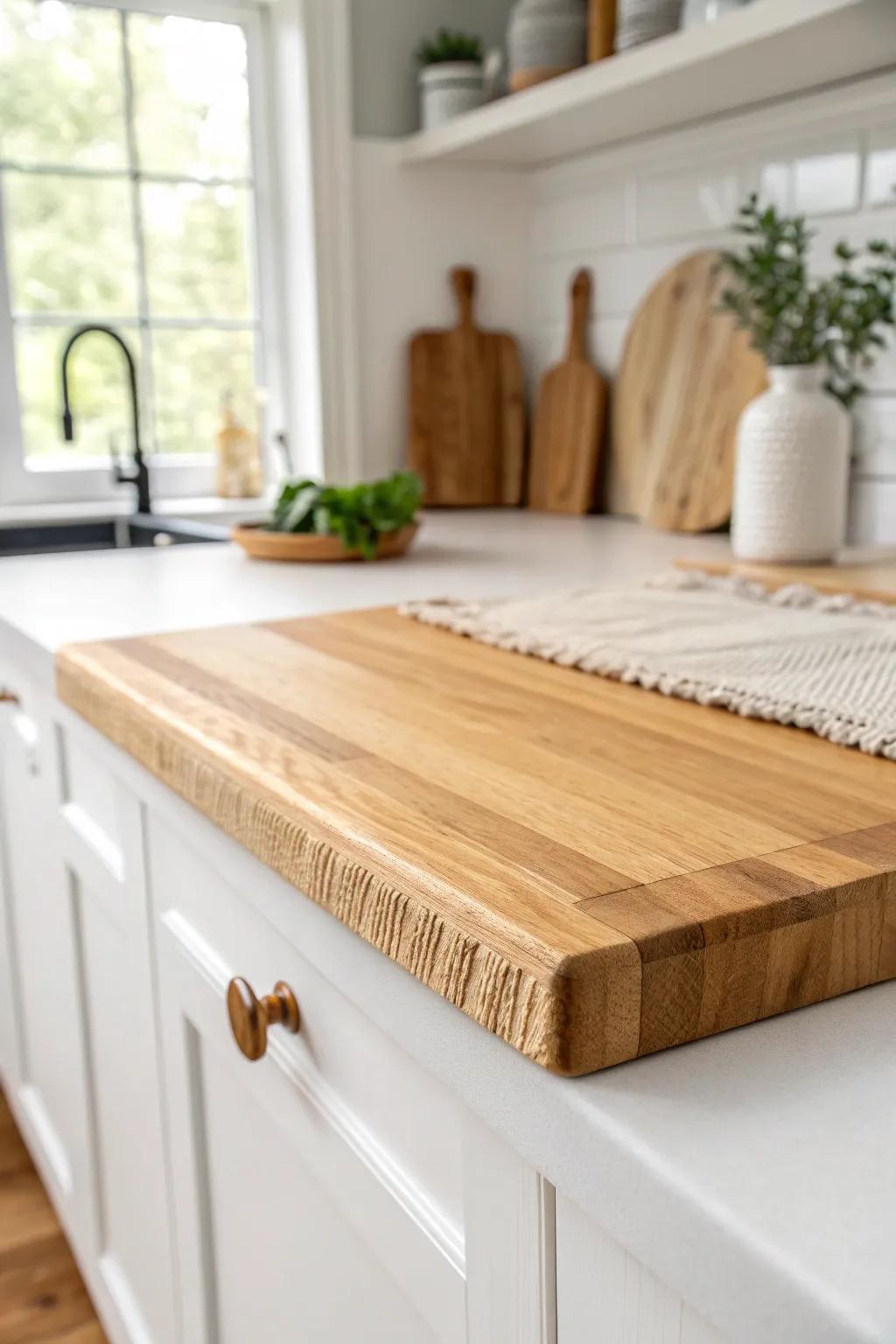 Light cabinets + warm wood countertop = a tiny kitchen that feels open, cozy, and bright.