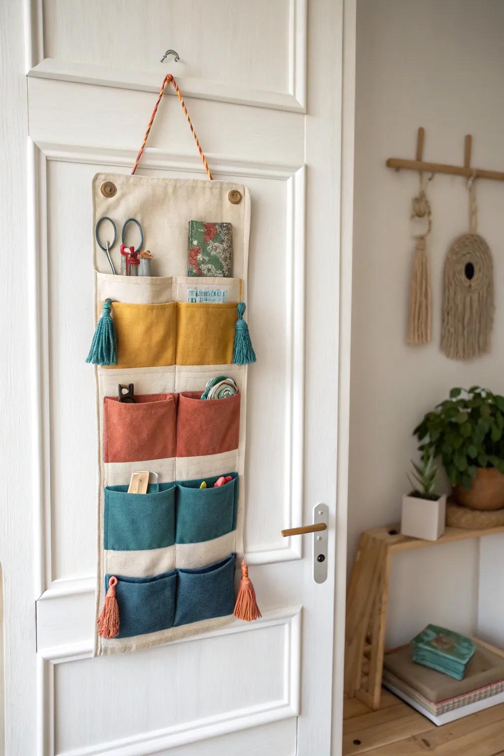 Over-the-door pocket organizer: a tiny-space hero for sorting small toys in style.