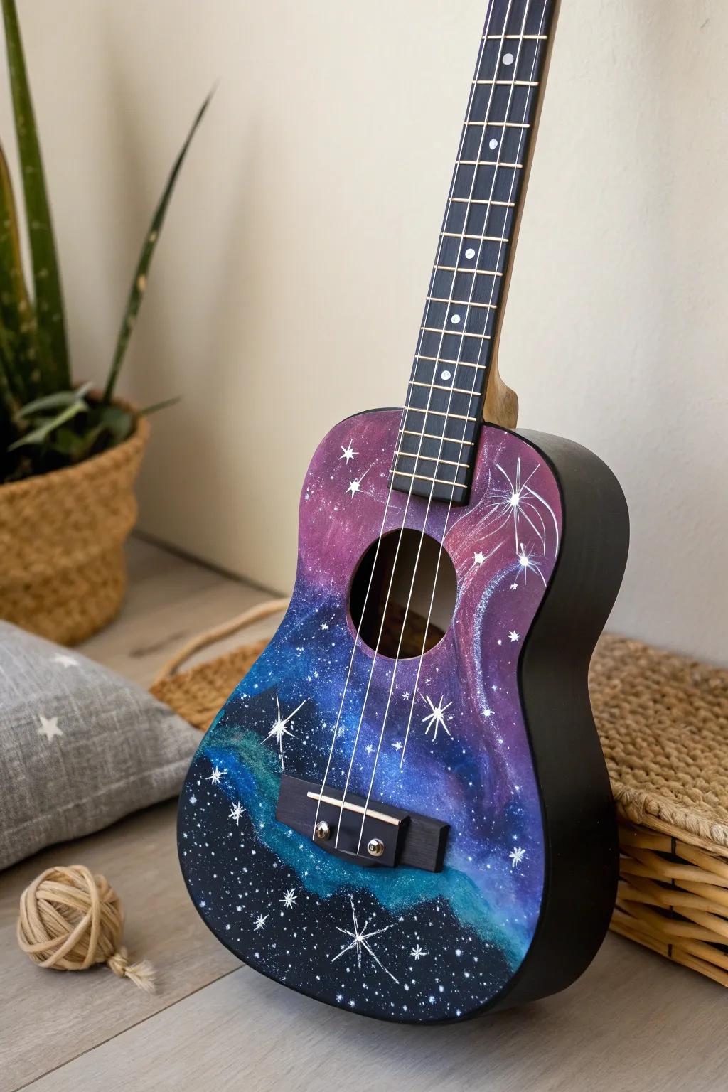 Strum under the stars with a galaxy-inspired ukulele that blends artistry and music.