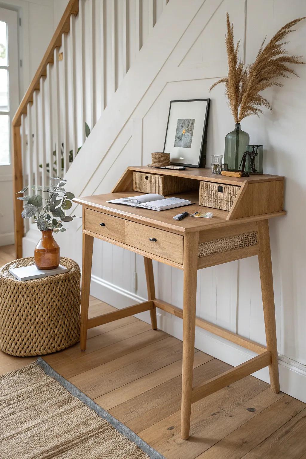 Angle your loft desk with a slim privacy screen—focus without walls in a small space.