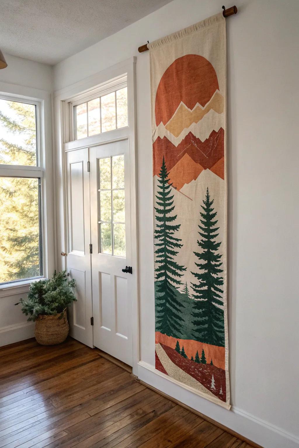 A tall narrow canvas pulls the eye upward—perfect vertical wall decor for slim spaces.