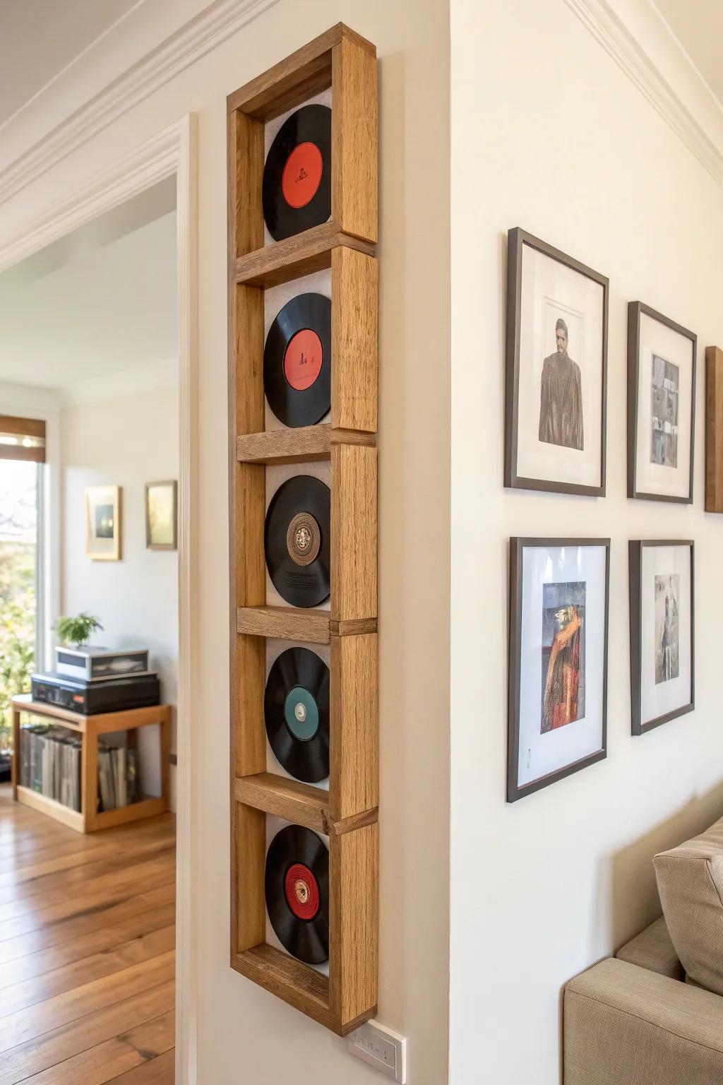 A slim vertical vinyl wall column that lifts the ceiling and adds bold color in tiny rooms.