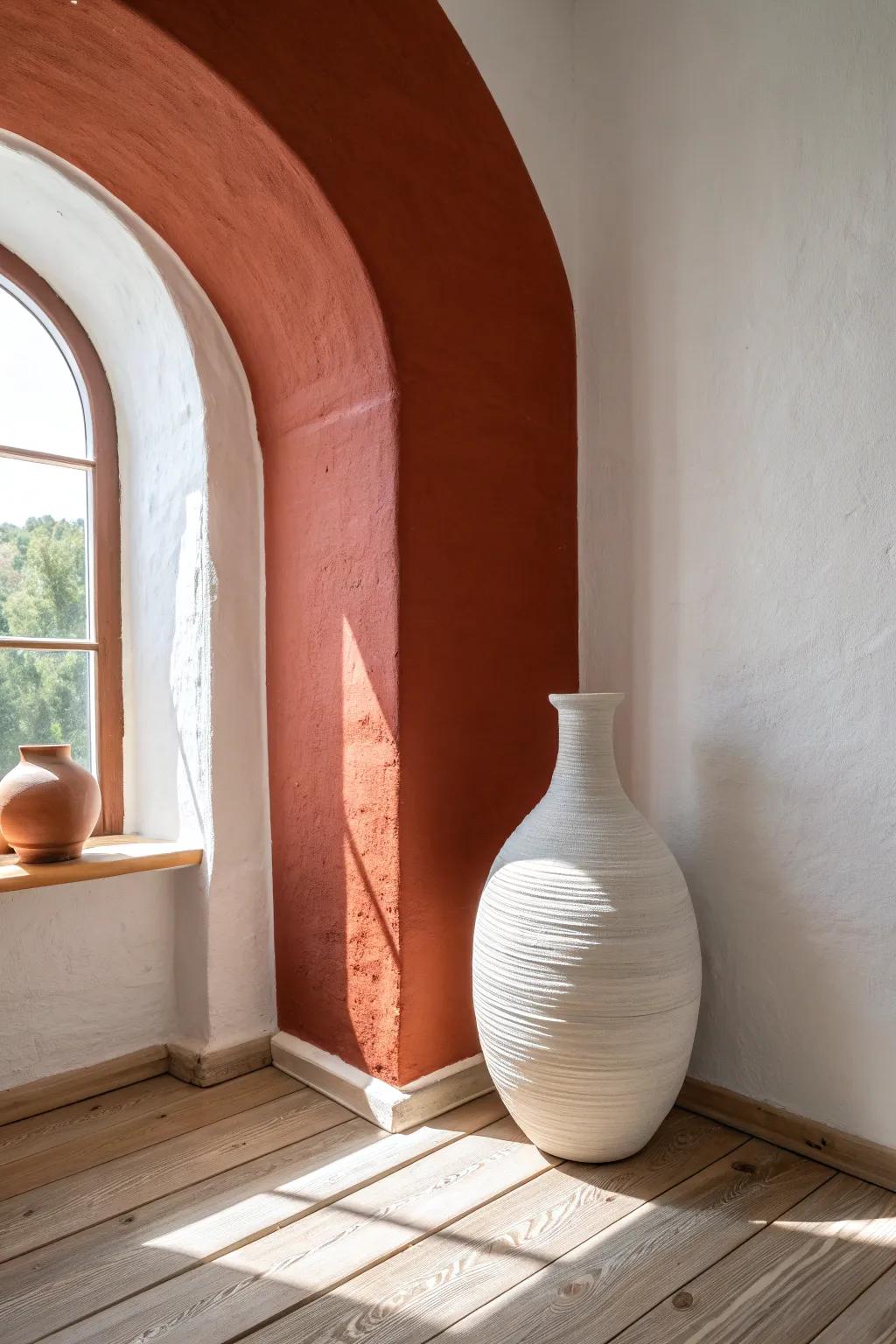 A painted corner arch + one handmade vase turns an empty nook into a cozy zone—no clutter.